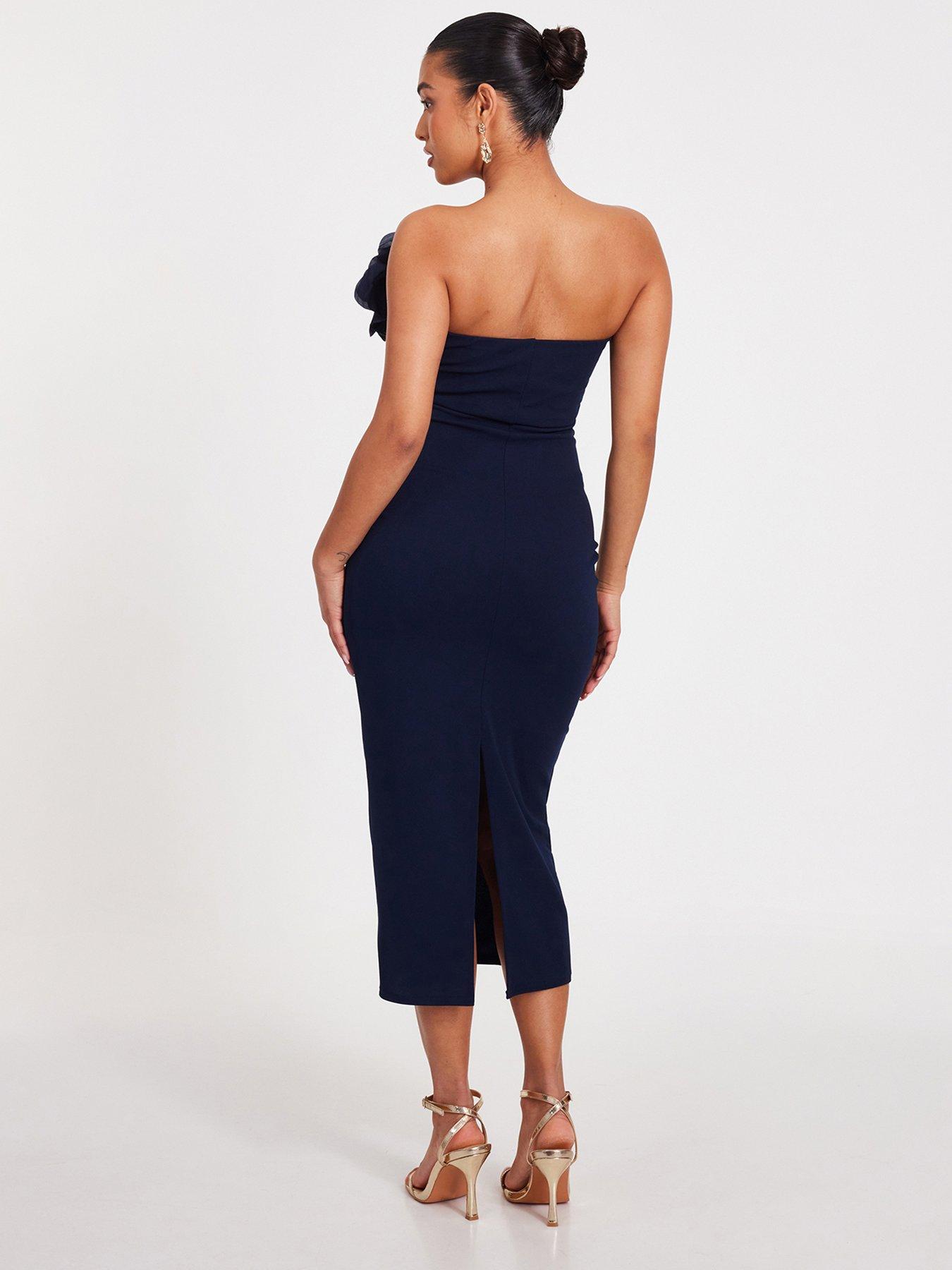Image 2 of 6 of Quiz Petite Navy Corsage Midaxi Dress