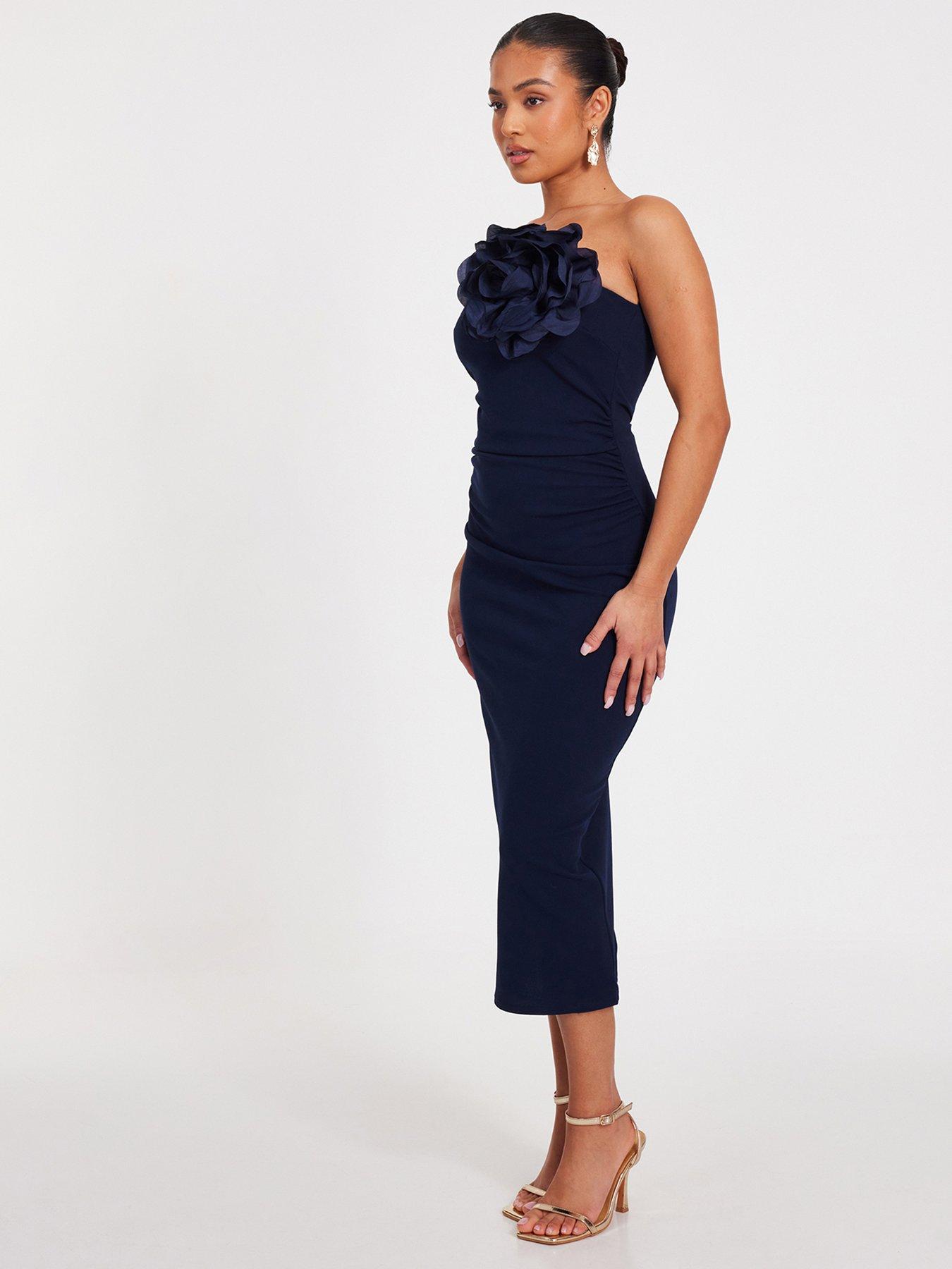 Image 3 of 6 of Quiz Petite Navy Corsage Midaxi Dress