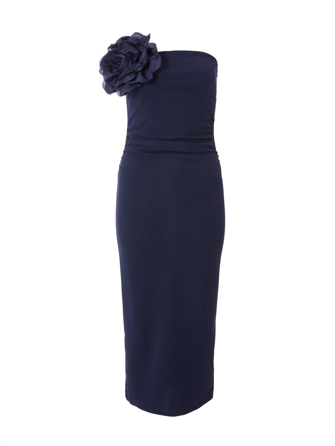 Image 4 of 6 of Quiz Petite Navy Corsage Midaxi Dress