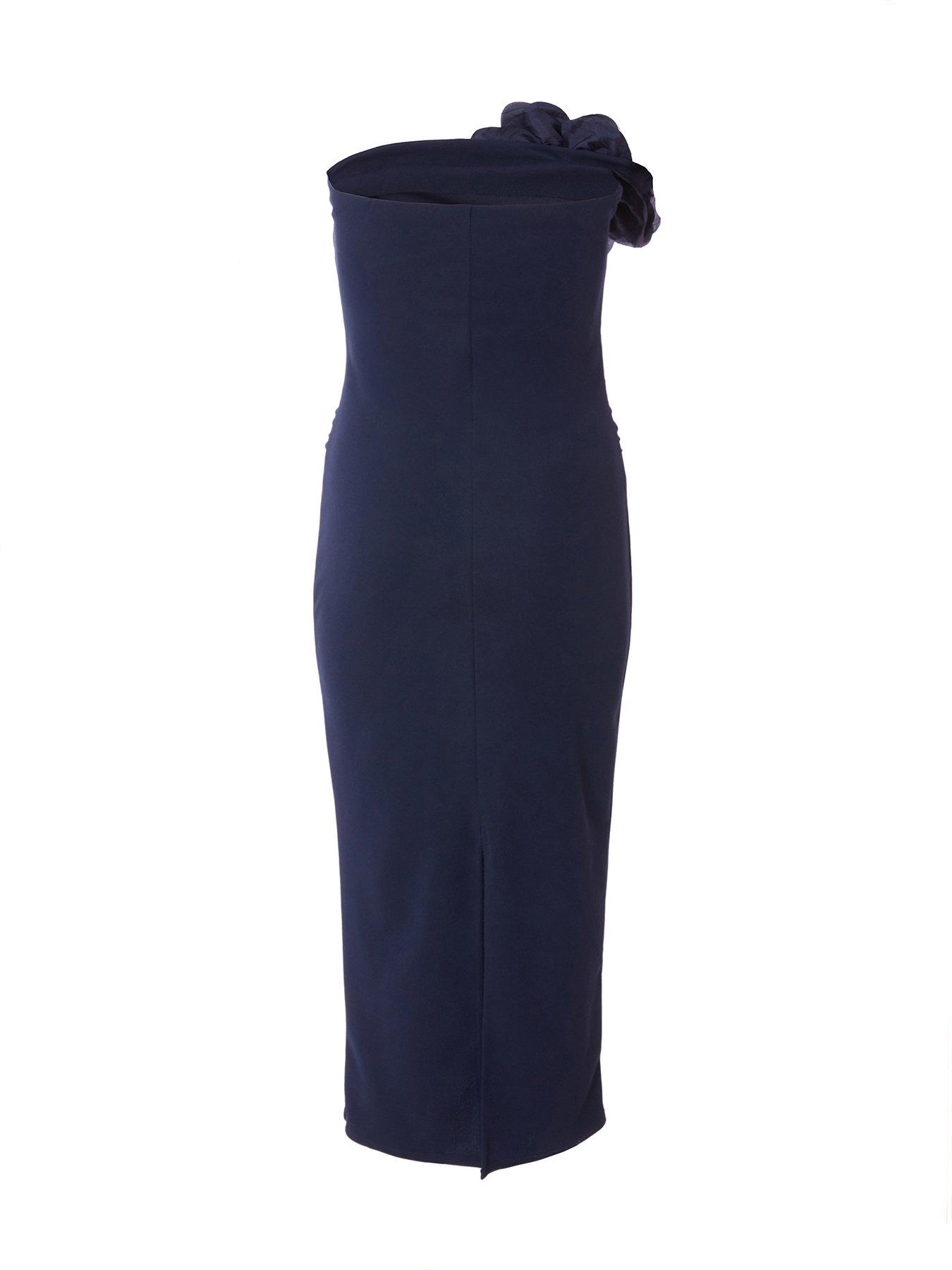 Image 5 of 6 of Quiz Petite Navy Corsage Midaxi Dress