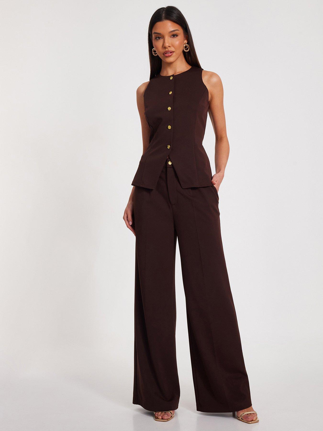 undefined Brown Wide Leg Trousers