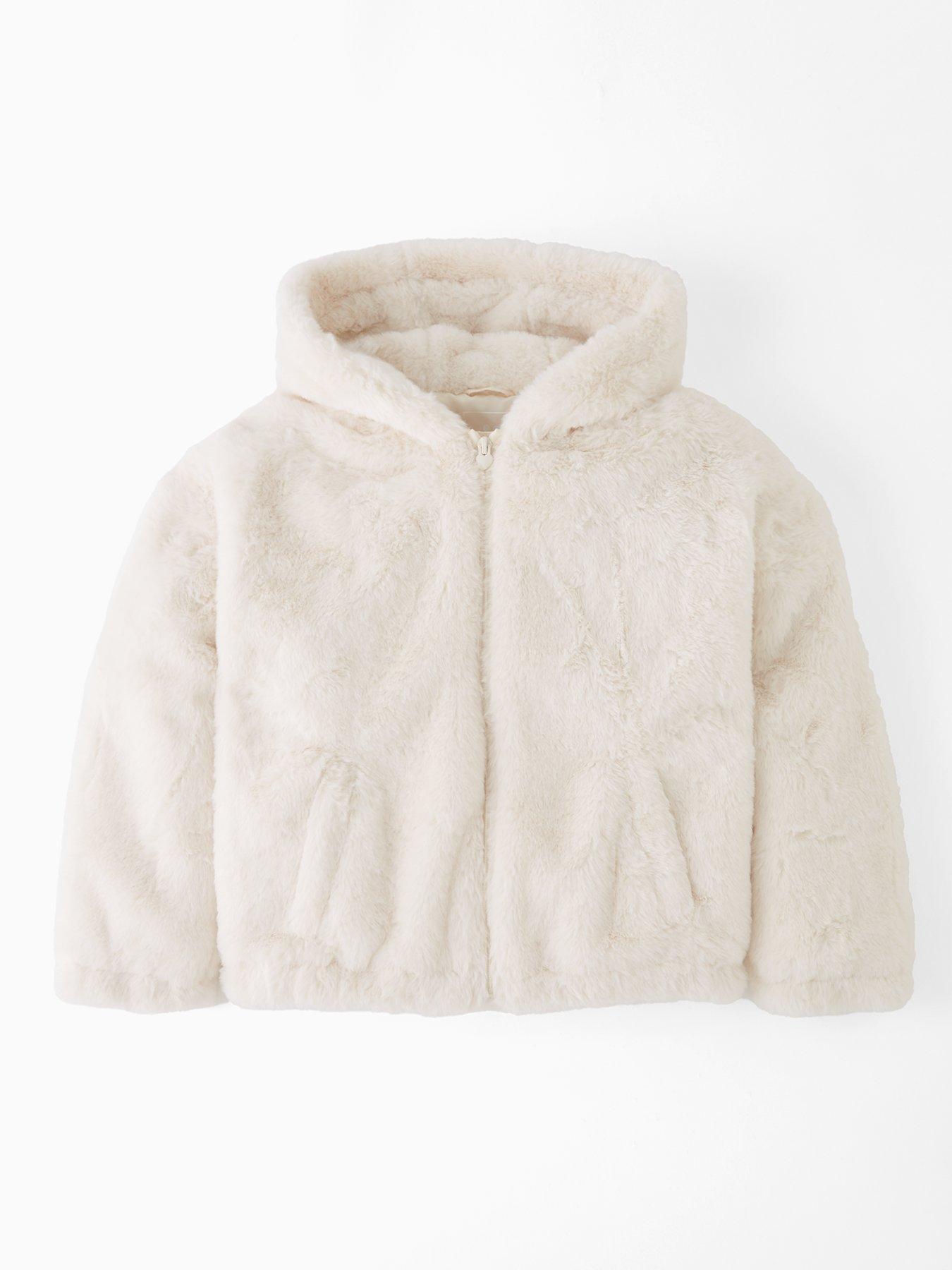 undefined Girls Faux Fur Jacket - Cream