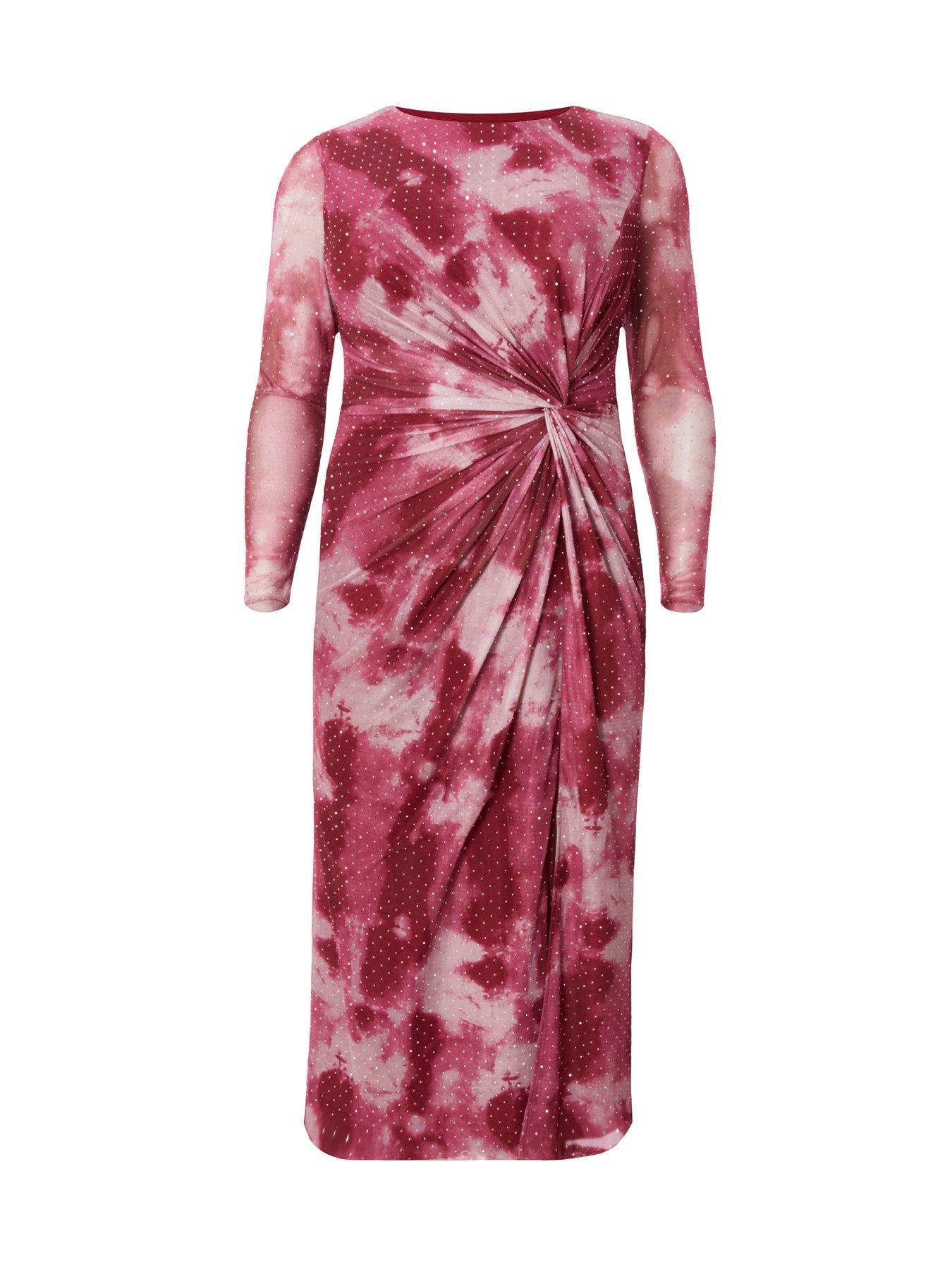 Image 4 of 6 of Quiz Curve Dark Pink Marble Print Midaxi Dress