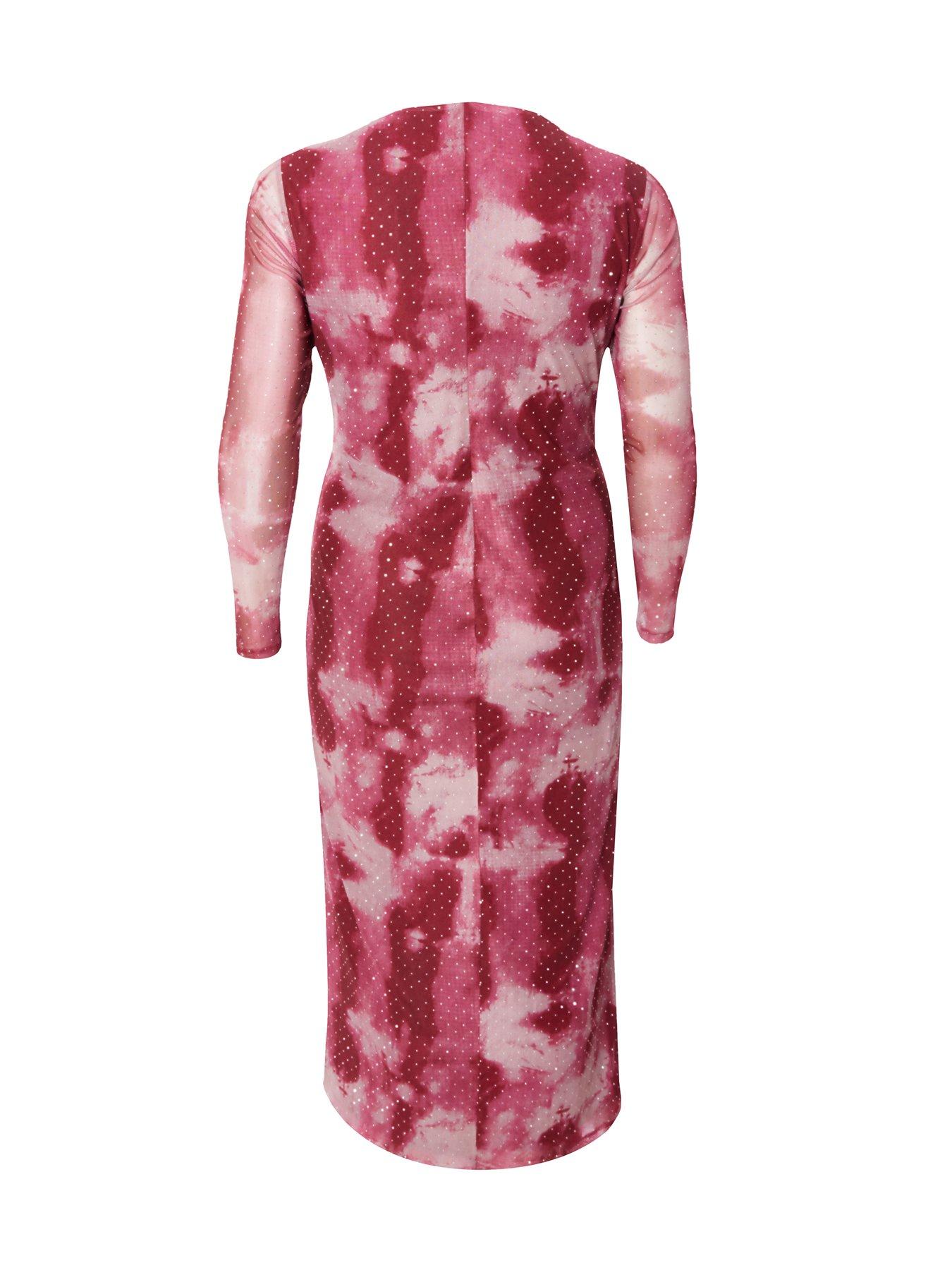 Image 5 of 6 of Quiz Curve Dark Pink Marble Print Midaxi Dress