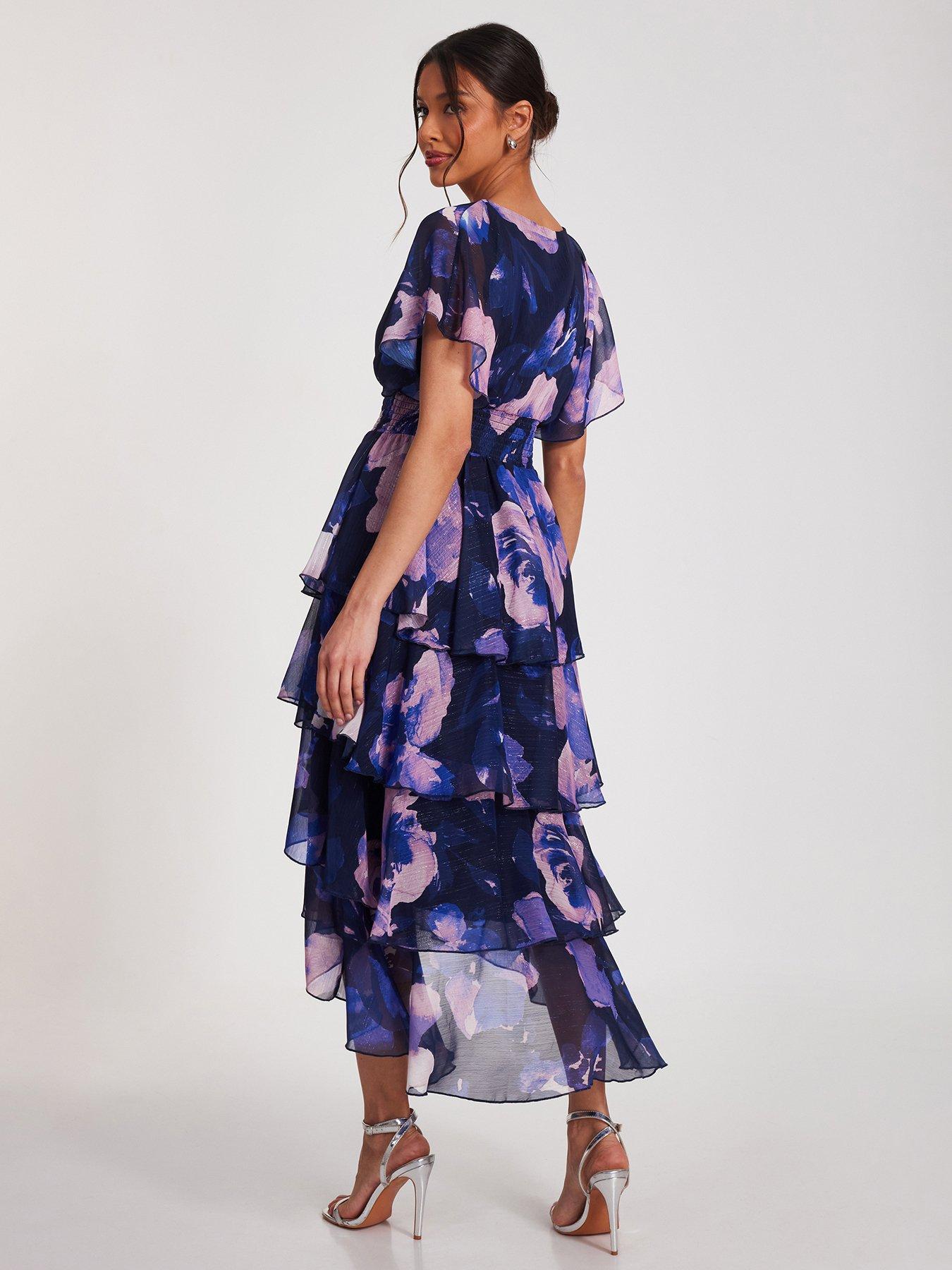 Image 2 of 6 of Quiz Navy Dip Hem Midi Dress