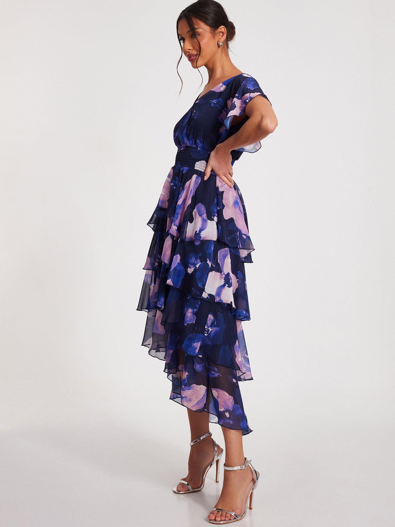 Image 3 of 6 of Quiz Navy Dip Hem Midi Dress