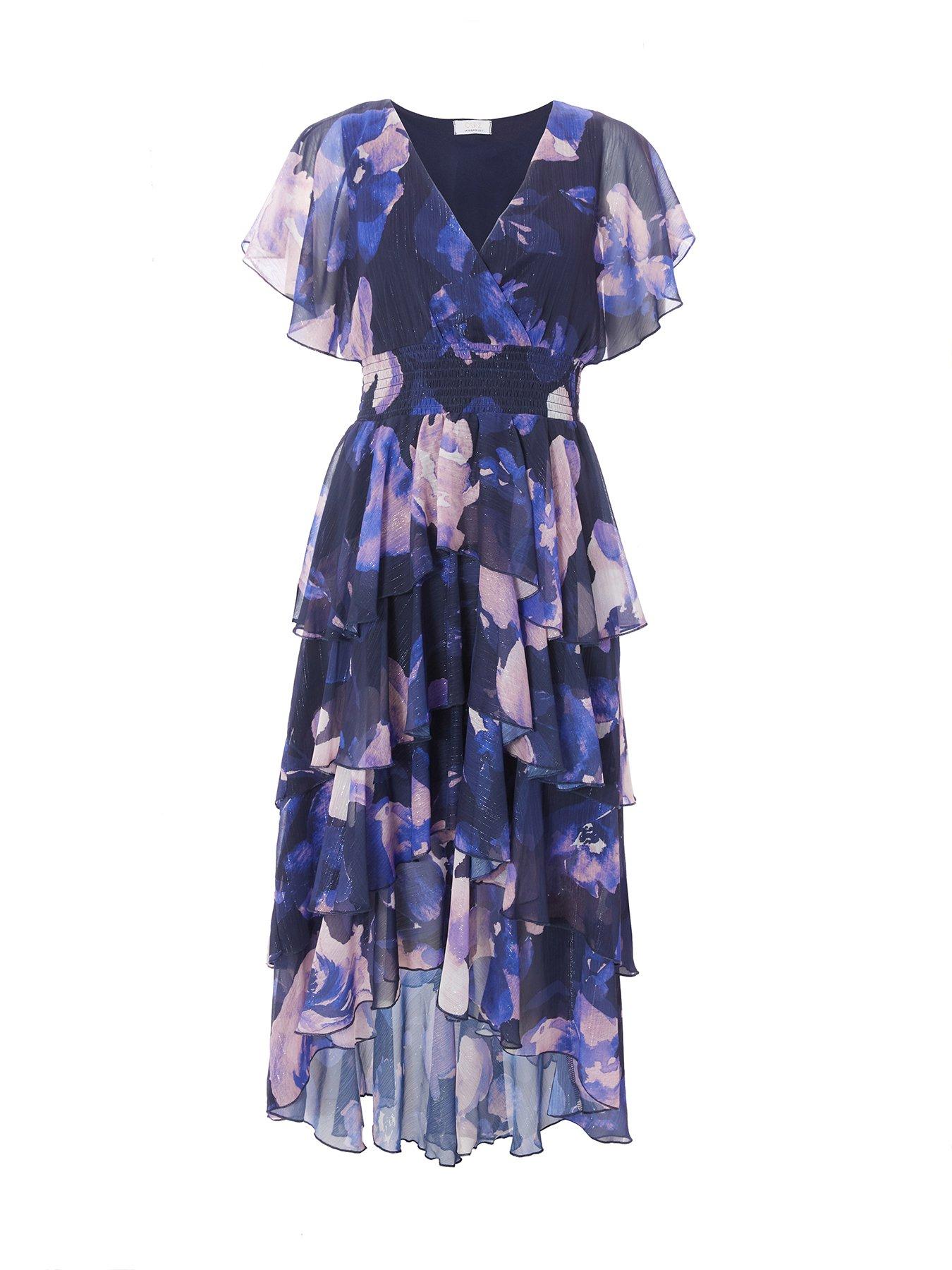 Image 4 of 6 of Quiz Navy Dip Hem Midi Dress