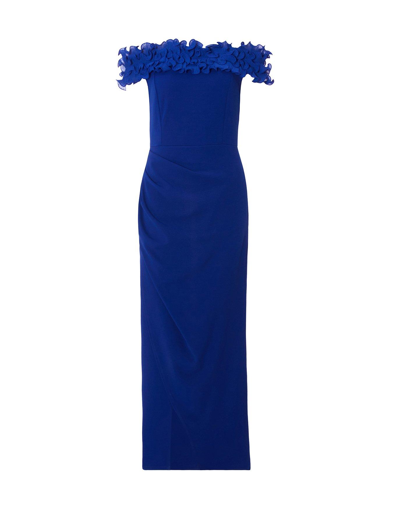 princess polly baby blue dress Harena Elegant Contour Off Shoulder Ruched Blue Maxi Dress  Bellabarnett