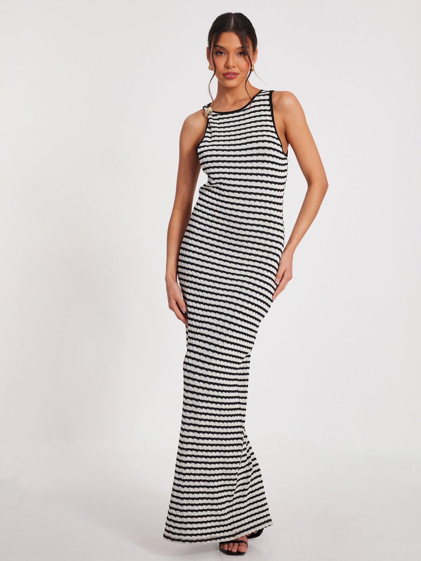 Image 1 of 6 of Quiz White Stripe Midaxi Dress