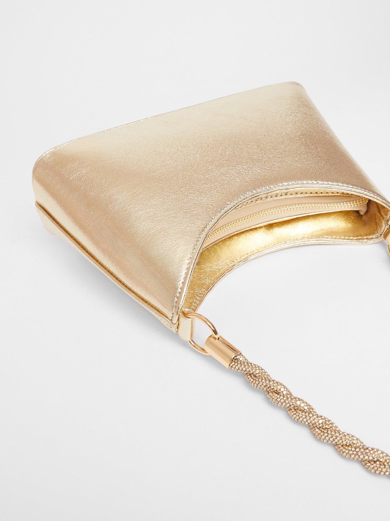 Image 3 of 4 of Quiz Gold Diamante Twist Handle Bag