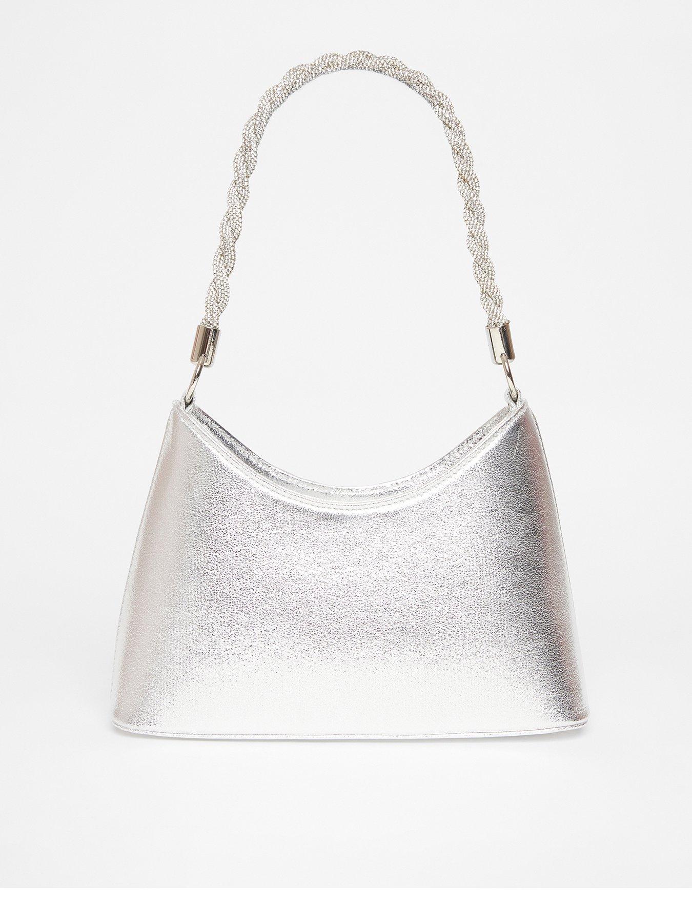 Image 1 of 4 of Quiz Silver Diamante Twist Handle Bag