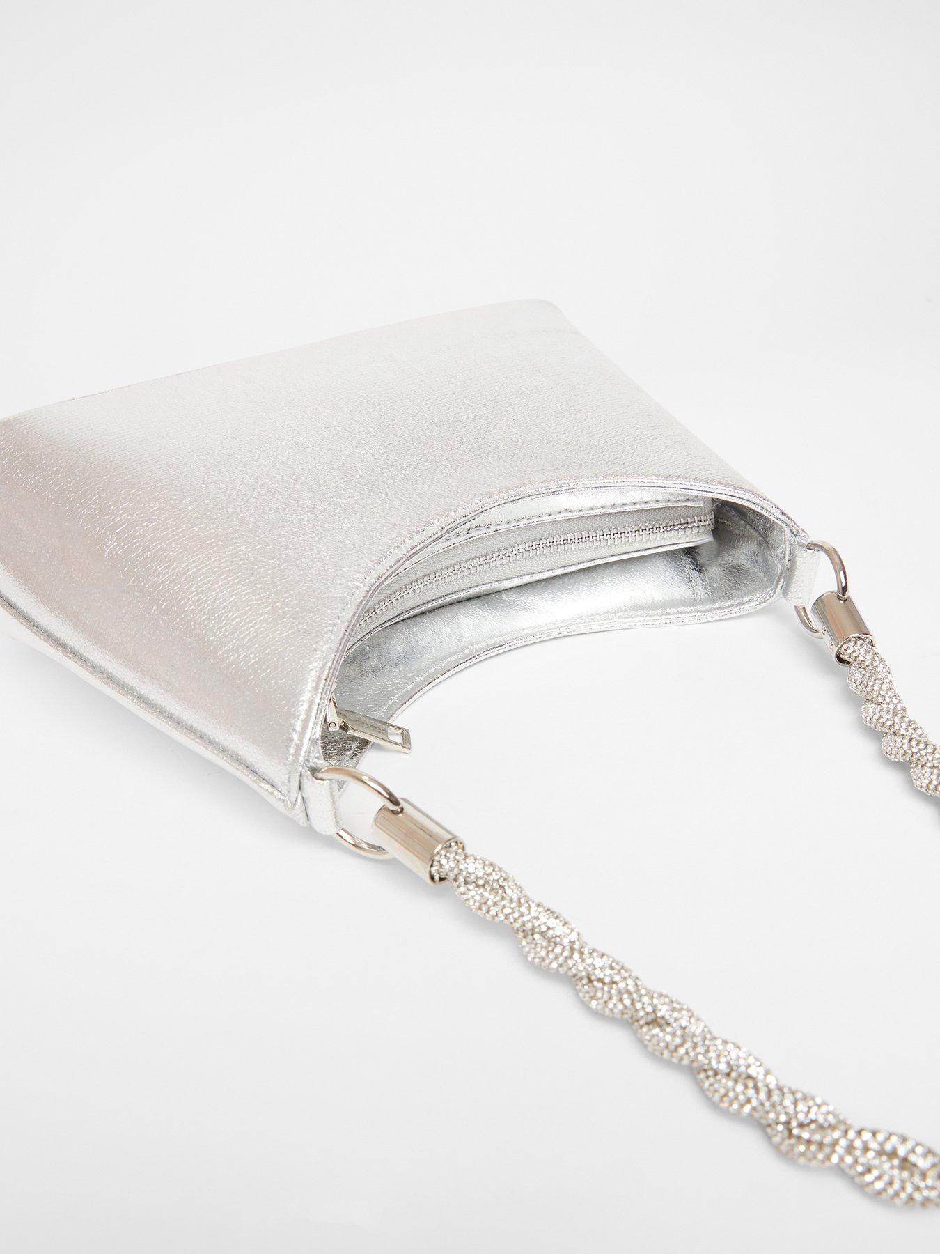 Image 3 of 4 of Quiz Silver Diamante Twist Handle Bag