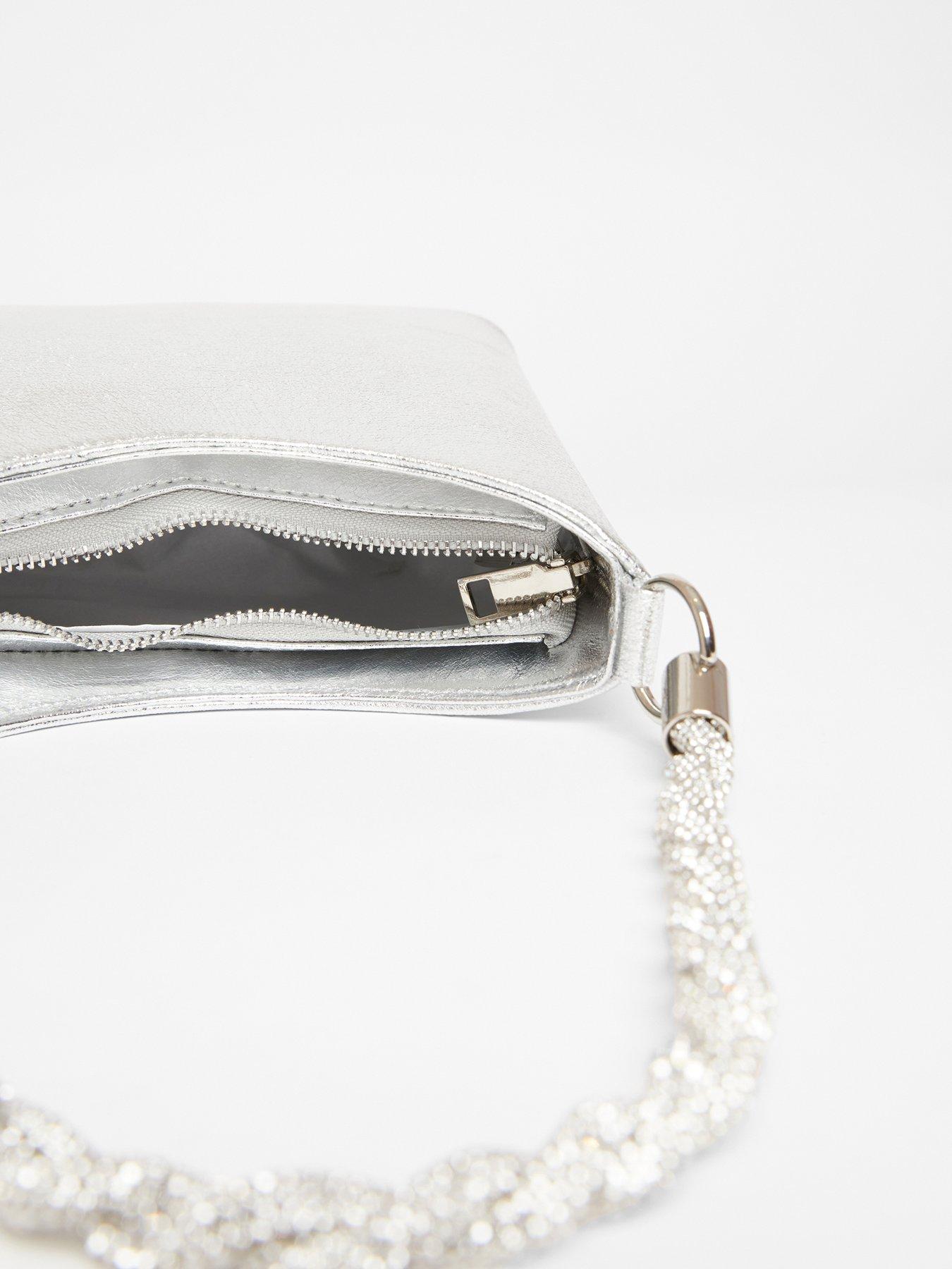 Image 4 of 4 of Quiz Silver Diamante Twist Handle Bag
