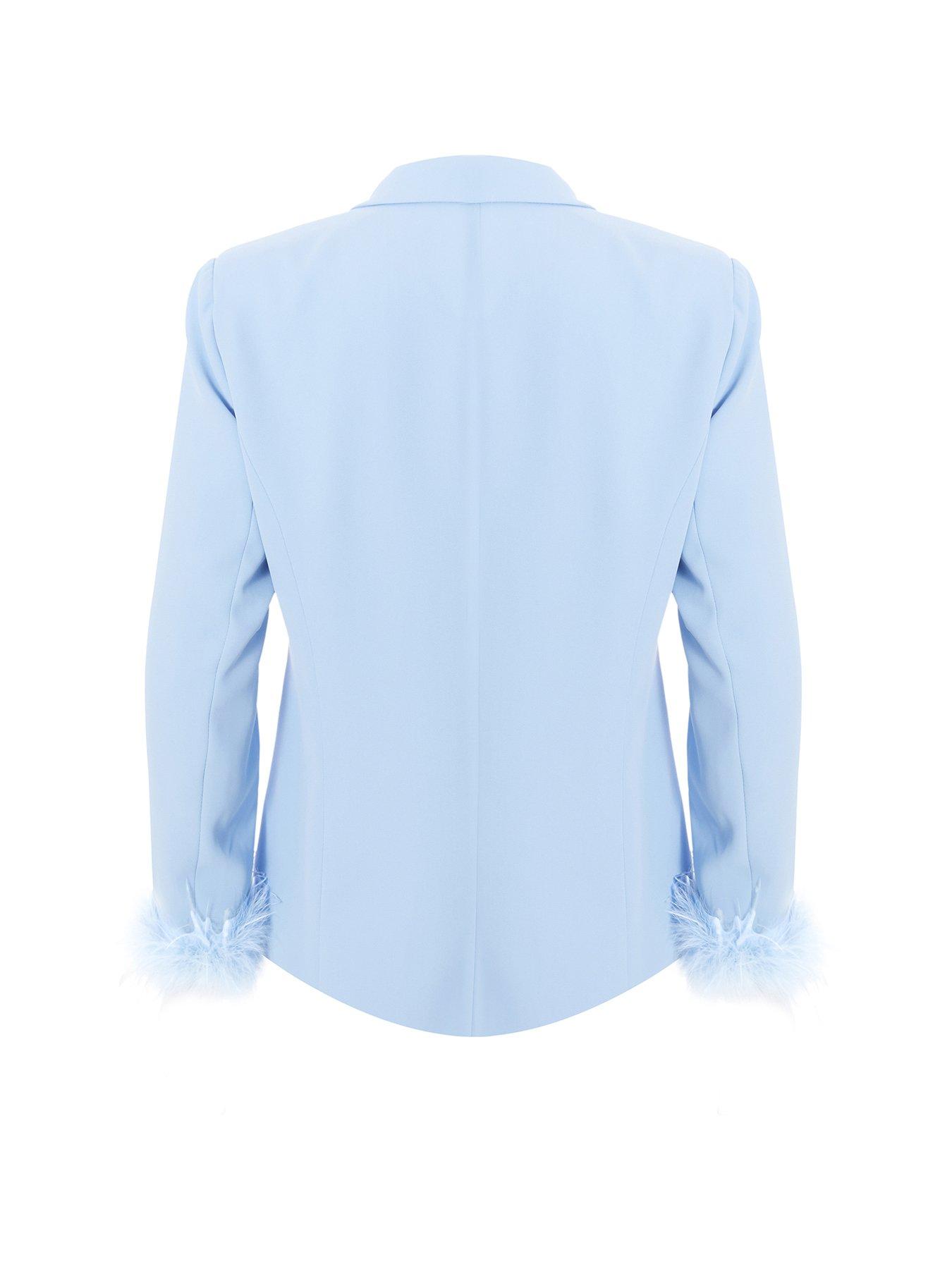 Image 3 of 4 of Quiz Curve Light Blue Feather Trim Blazer