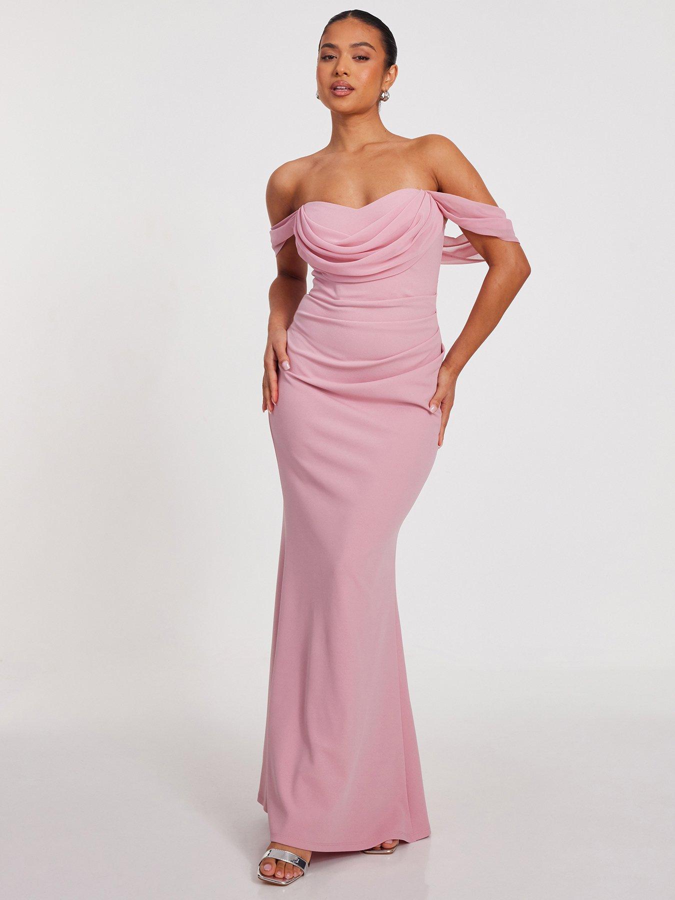 Quiz Petite Blush Chiffon Bardot Maxi Dress Very