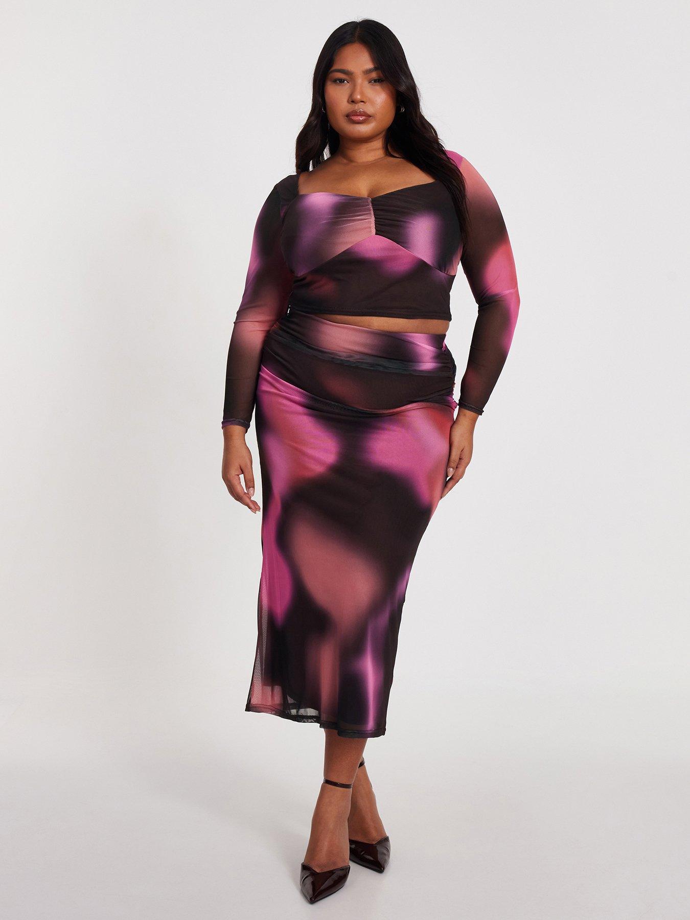 quiz-curve-brown-marble-midaxi-skirt