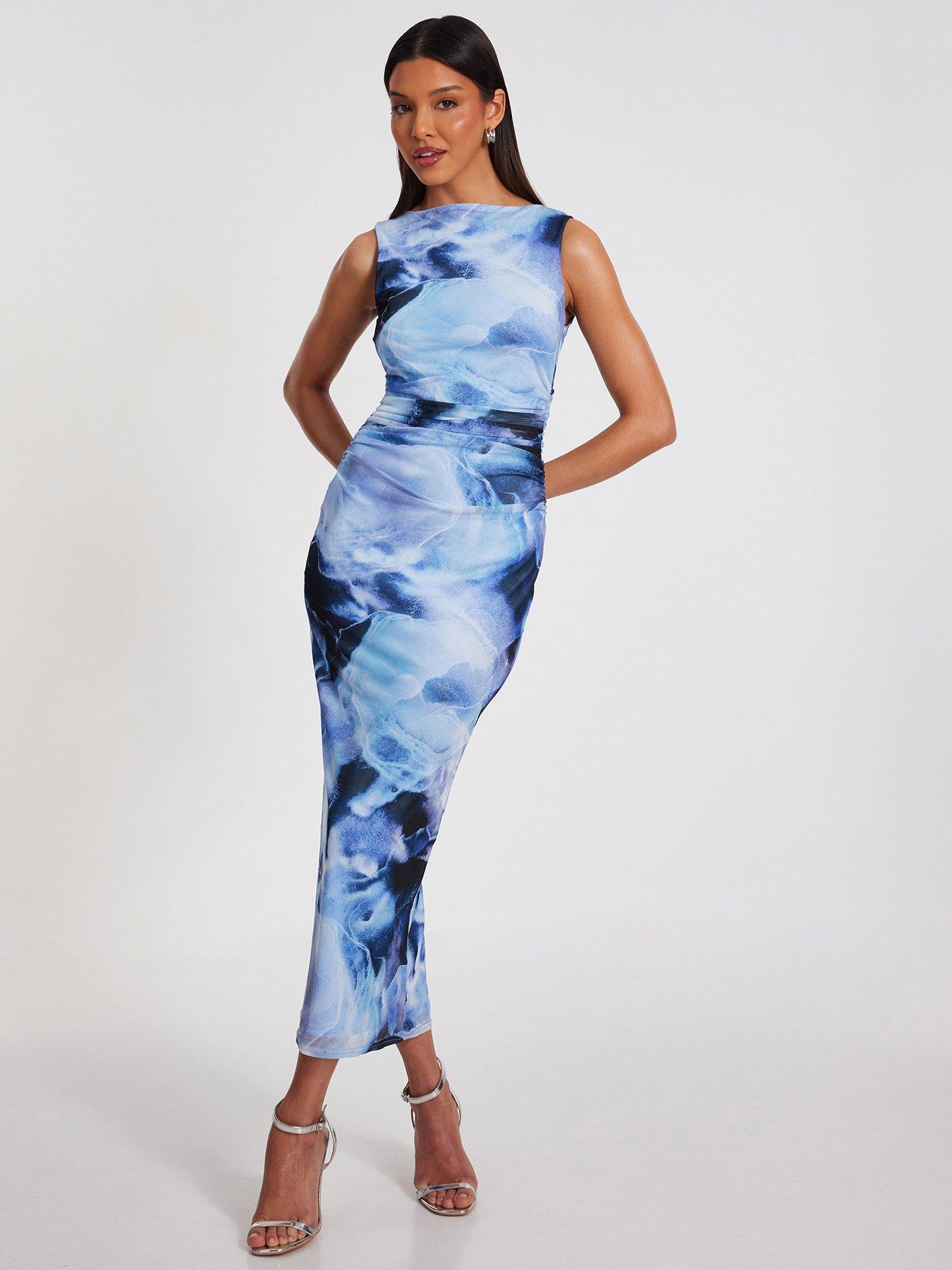 undefined Blue Printed Midaxi Dress