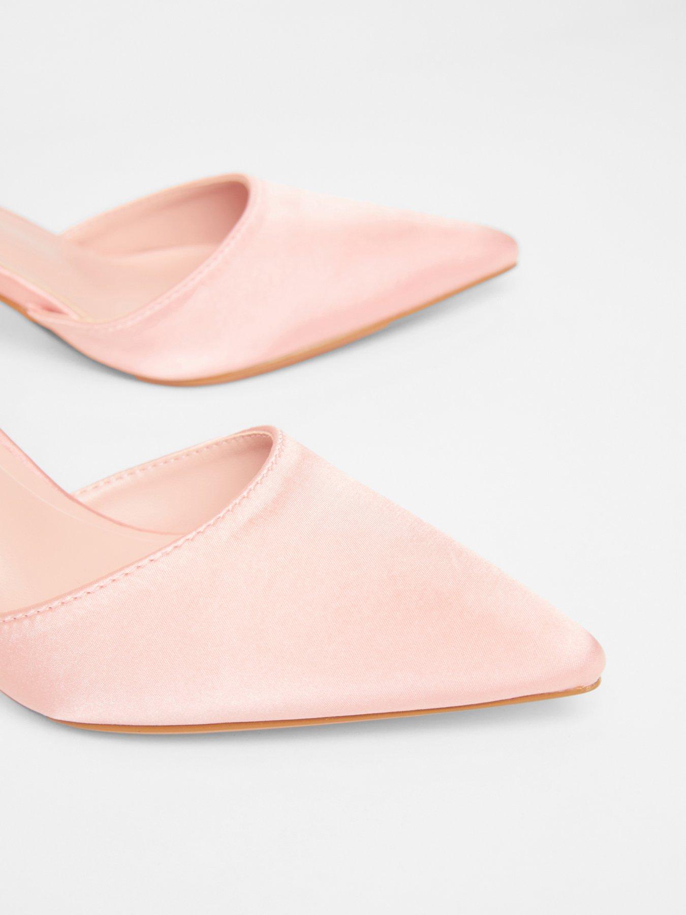 Image 5 of 5 of Quiz Pink Satin Diamante Strap Court Heels