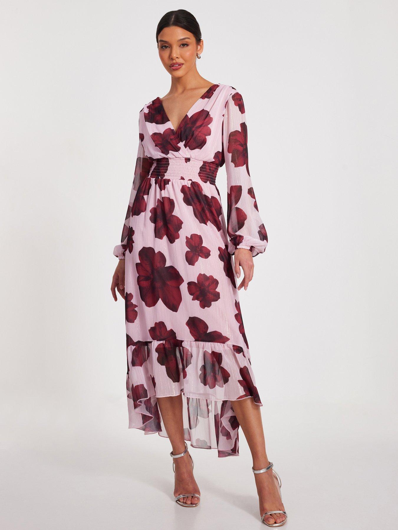 Quiz Blush Floral Dip Hem Midi Dress Very