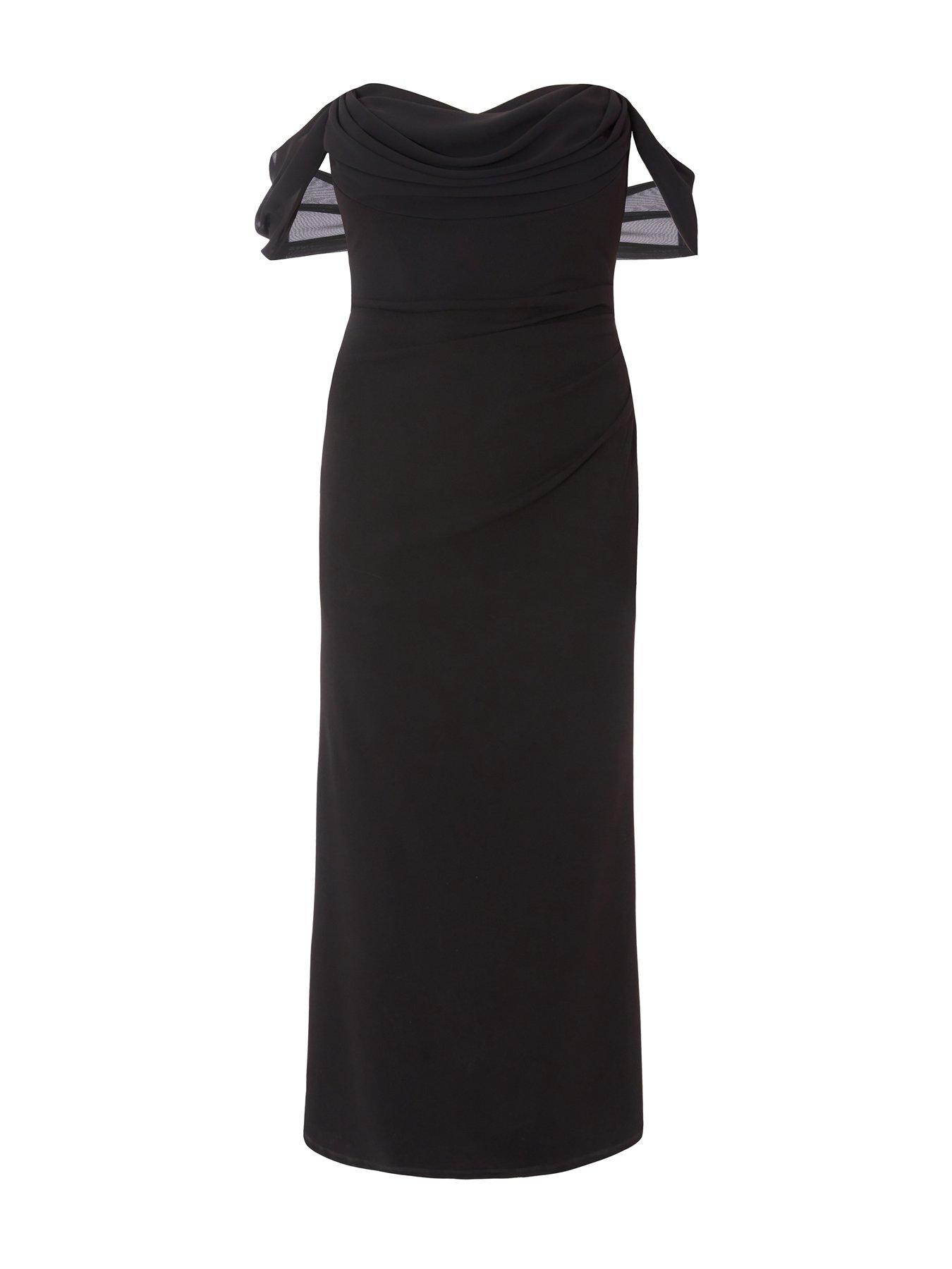 black chiffon bardot maxi dress Quiz Curve Black Chiffon Bardot Maxi Dress