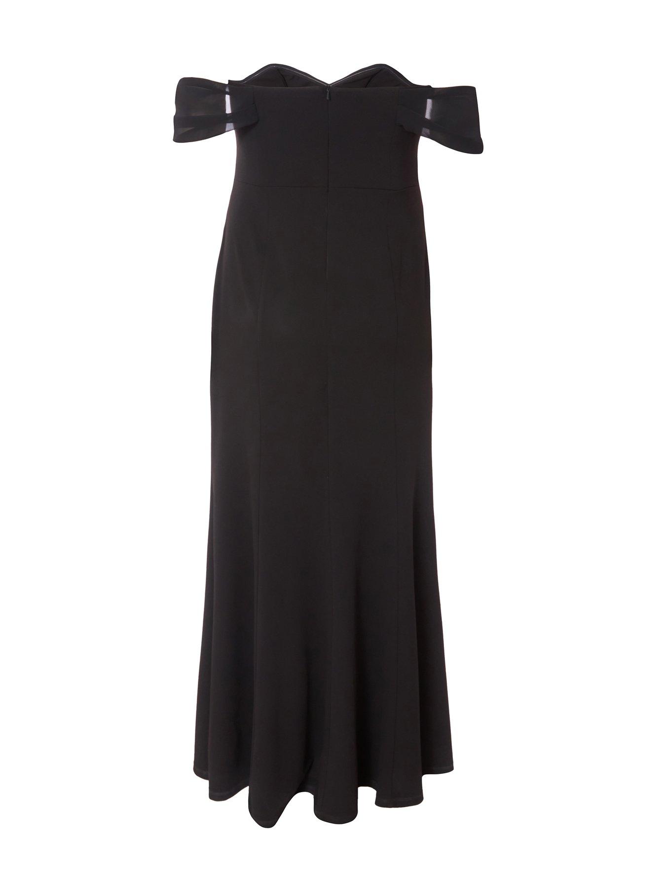 black chiffon bardot maxi dress Quiz Curve Black Chiffon Bardot Maxi Dress