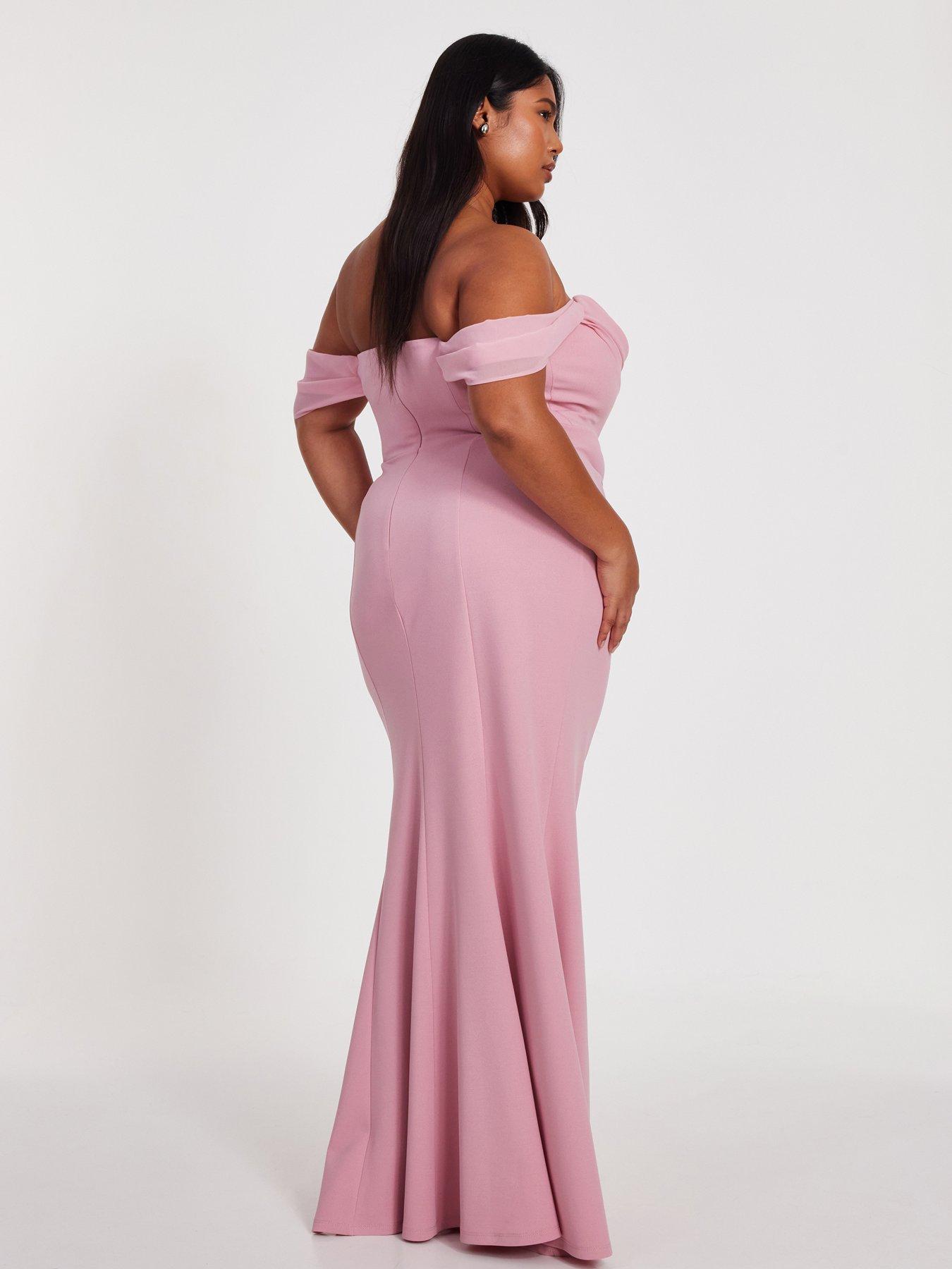 Image 2 of 6 of Quiz Curve Blush Chiffon Bardot Maxi Dress