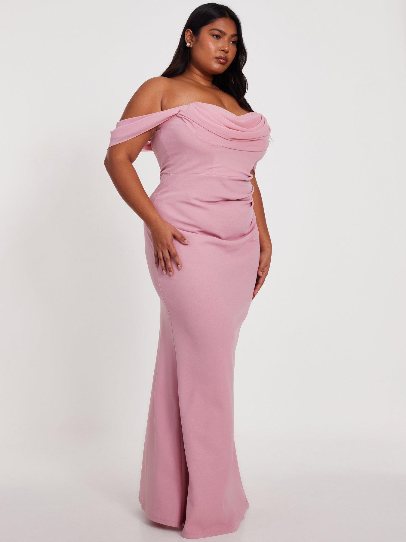 Image 3 of 6 of Quiz Curve Blush Chiffon Bardot Maxi Dress