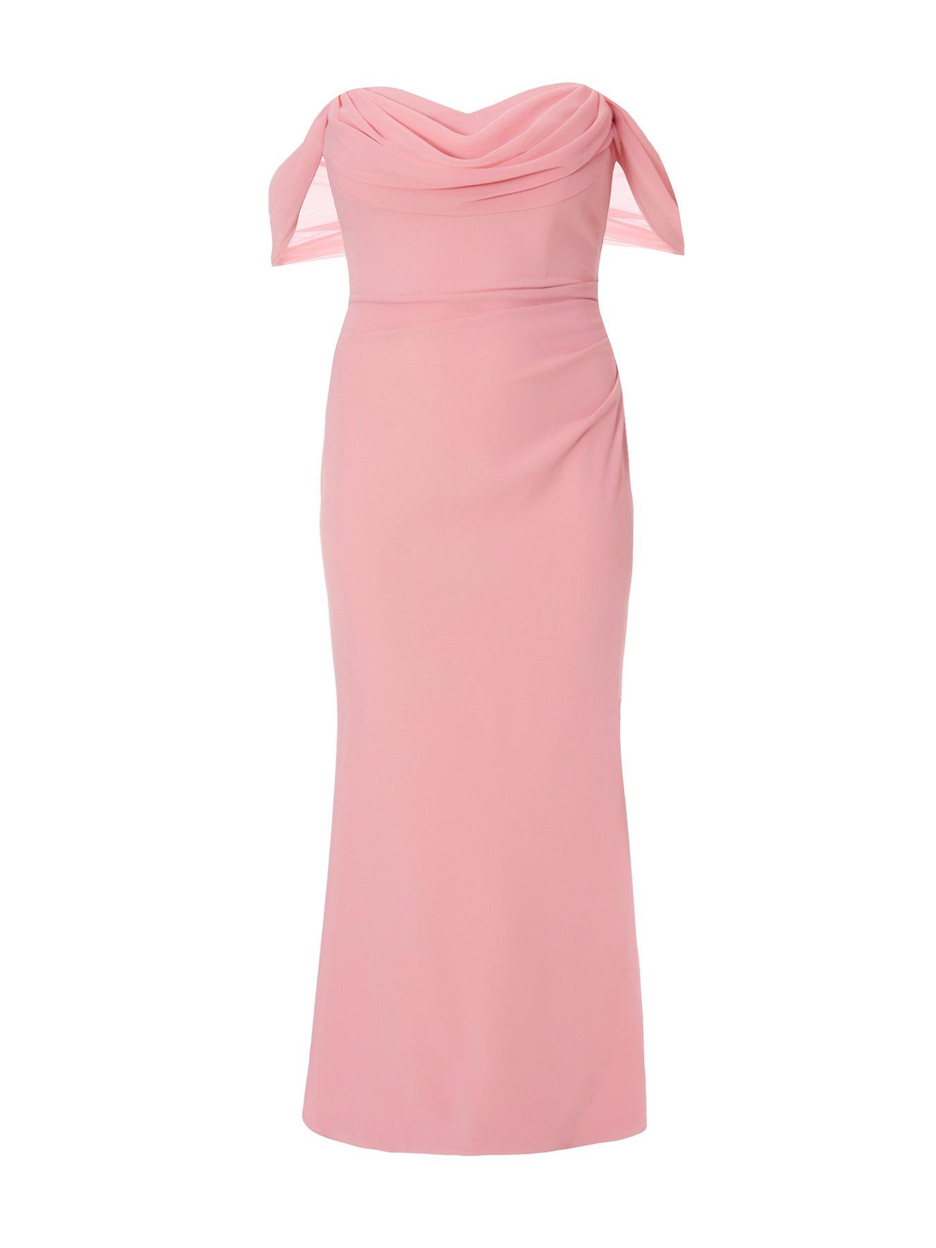 Image 4 of 6 of Quiz Curve Blush Chiffon Bardot Maxi Dress