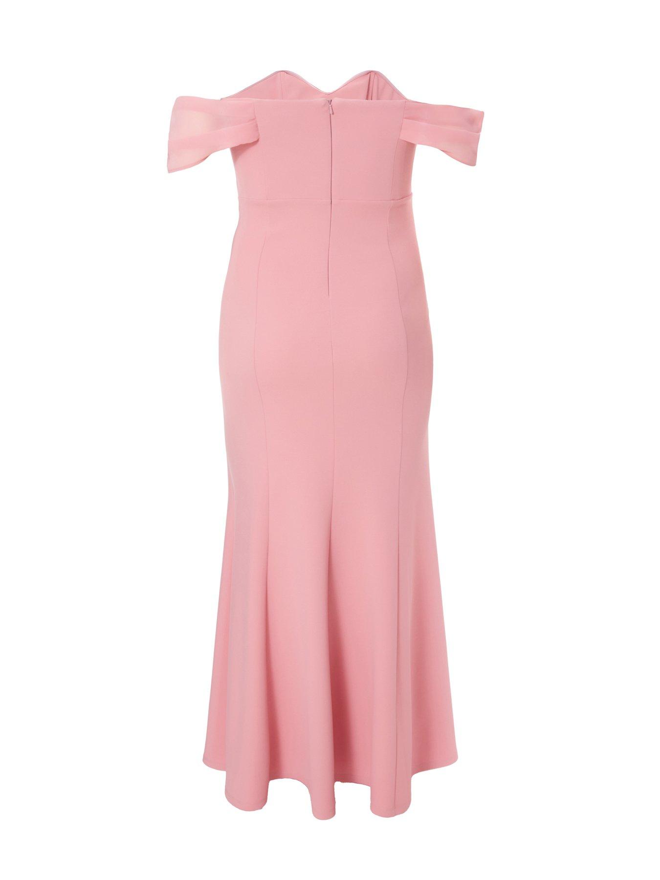Image 5 of 6 of Quiz Curve Blush Chiffon Bardot Maxi Dress