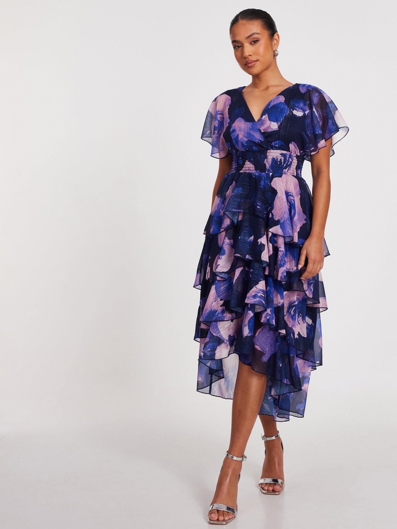 undefined Petite Navy Dip Hem Midi Dress