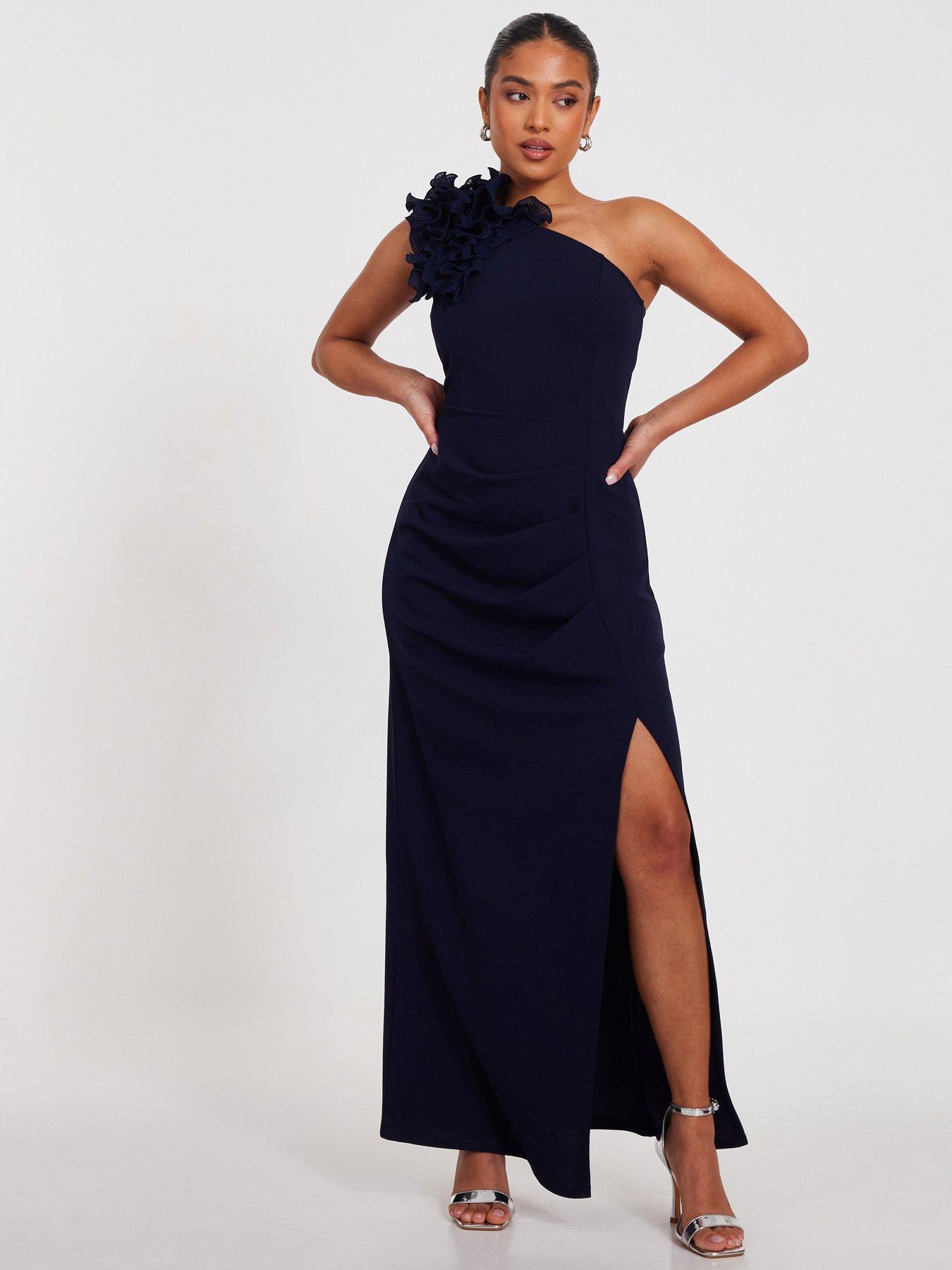 Petite Maxi Fitted Maxi Dress Uk Quiz Petite Navy One Shoulder
