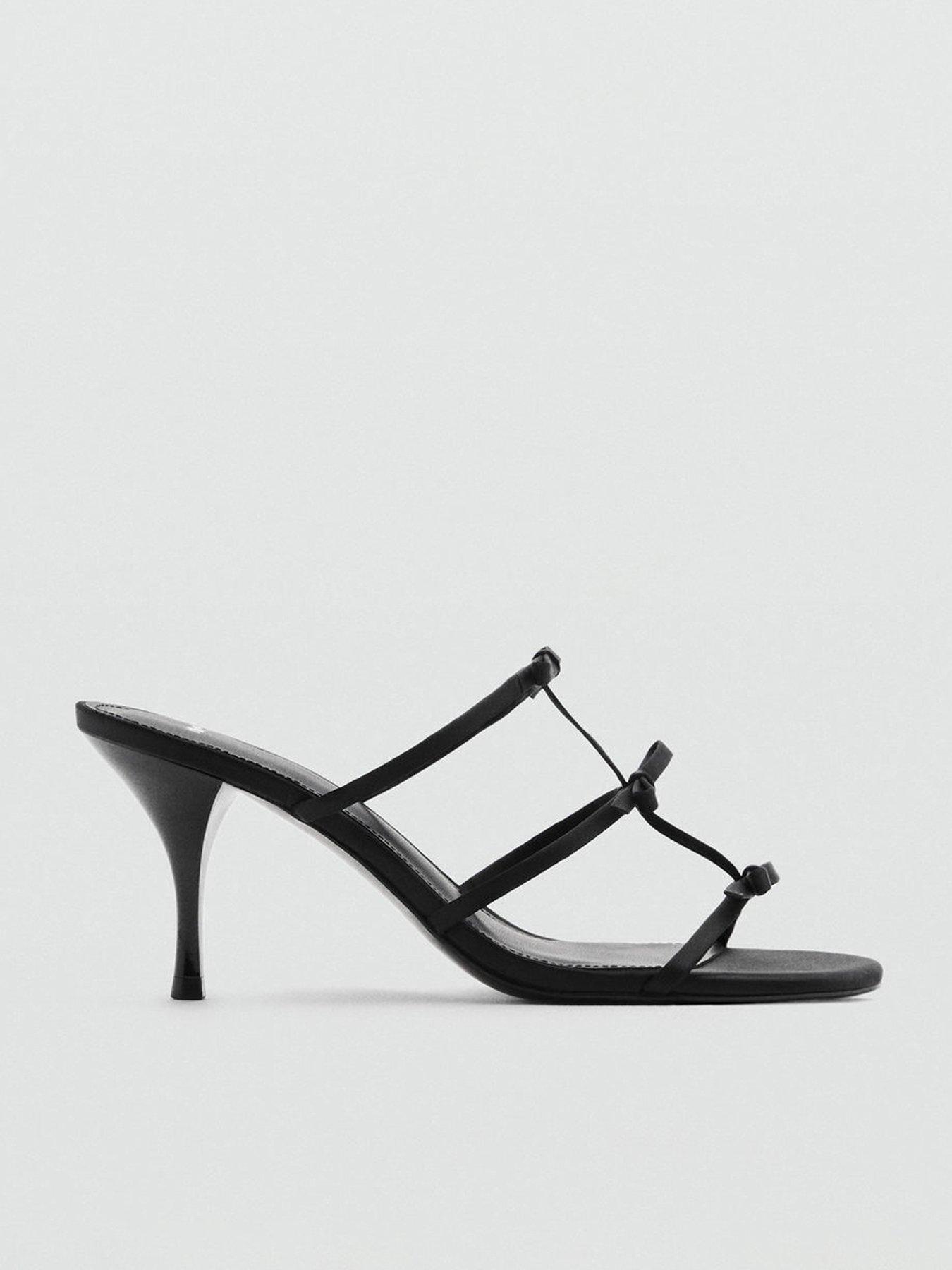Mango: Strappy Heeled Sandals With Bow Detail - Black