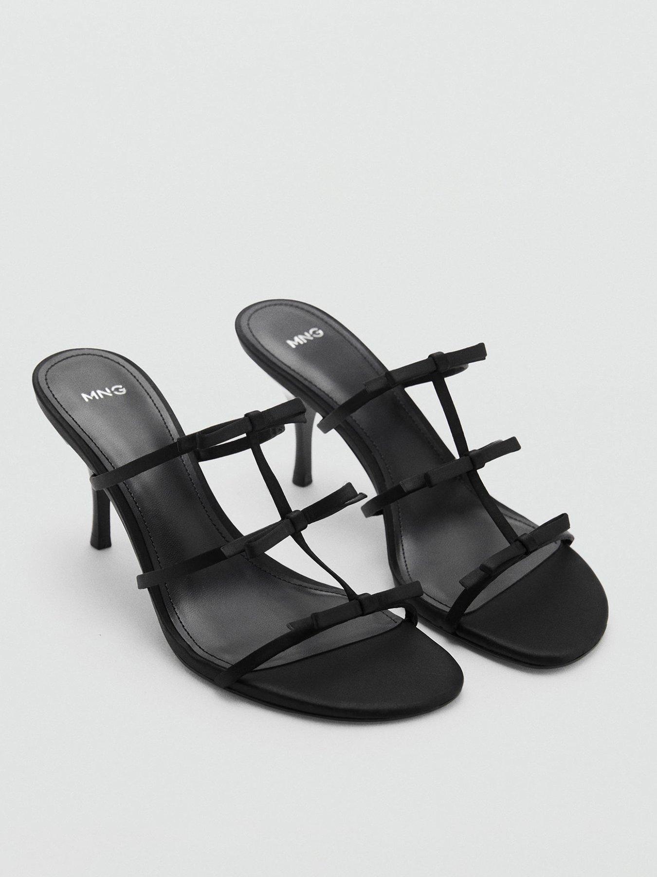 Mango Strappy Heeled Sandals With Bow Detail - Black | Very