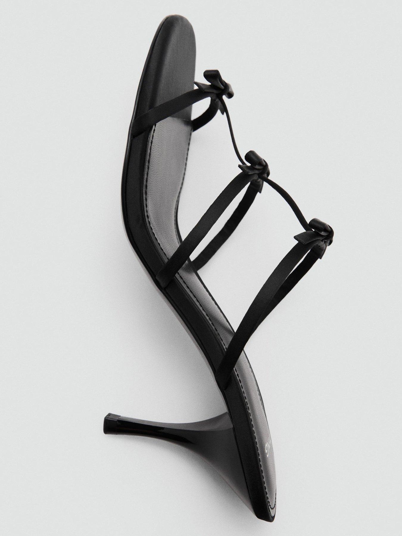 Mango Strappy Heeled Sandals With Bow Detail - Black | Very