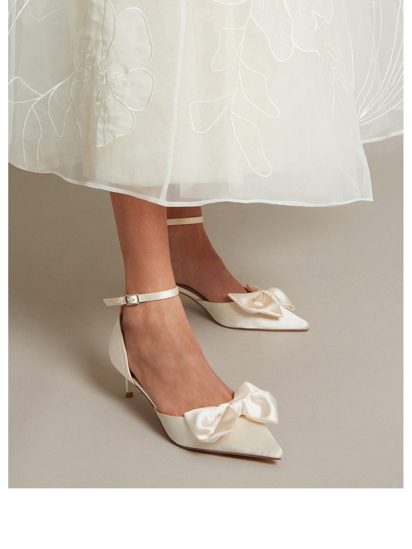 Image 1 of 4 of Monsoon Stacy Satin Bow Pointed Toe Heels - Cream