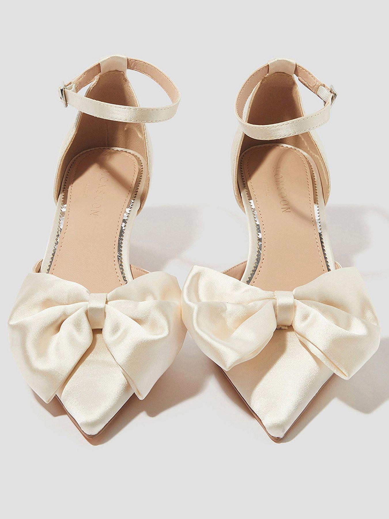 Image 2 of 4 of Monsoon Stacy Satin Bow Pointed Toe Heels - Cream