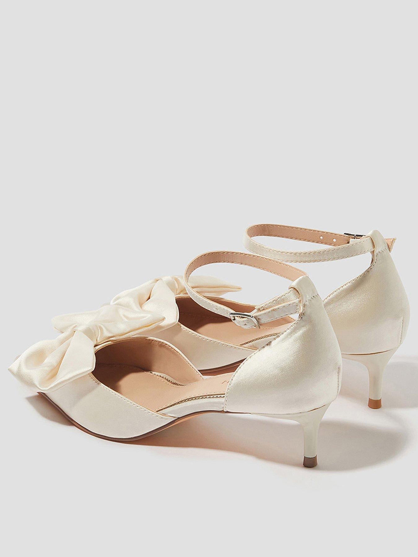 Image 3 of 4 of Monsoon Stacy Satin Bow Pointed Toe Heels - Cream
