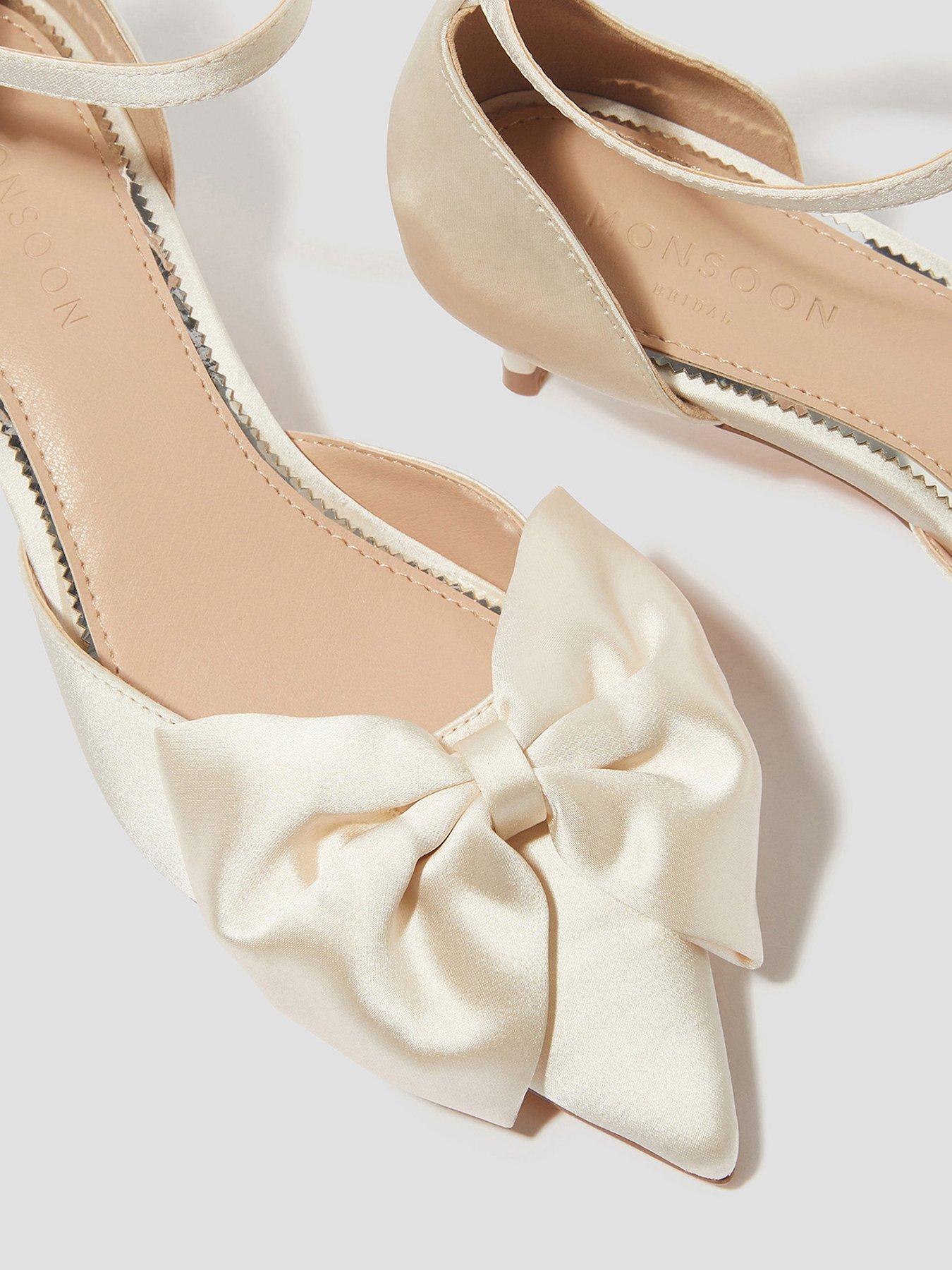Image 4 of 4 of Monsoon Stacy Satin Bow Pointed Toe Heels - Cream