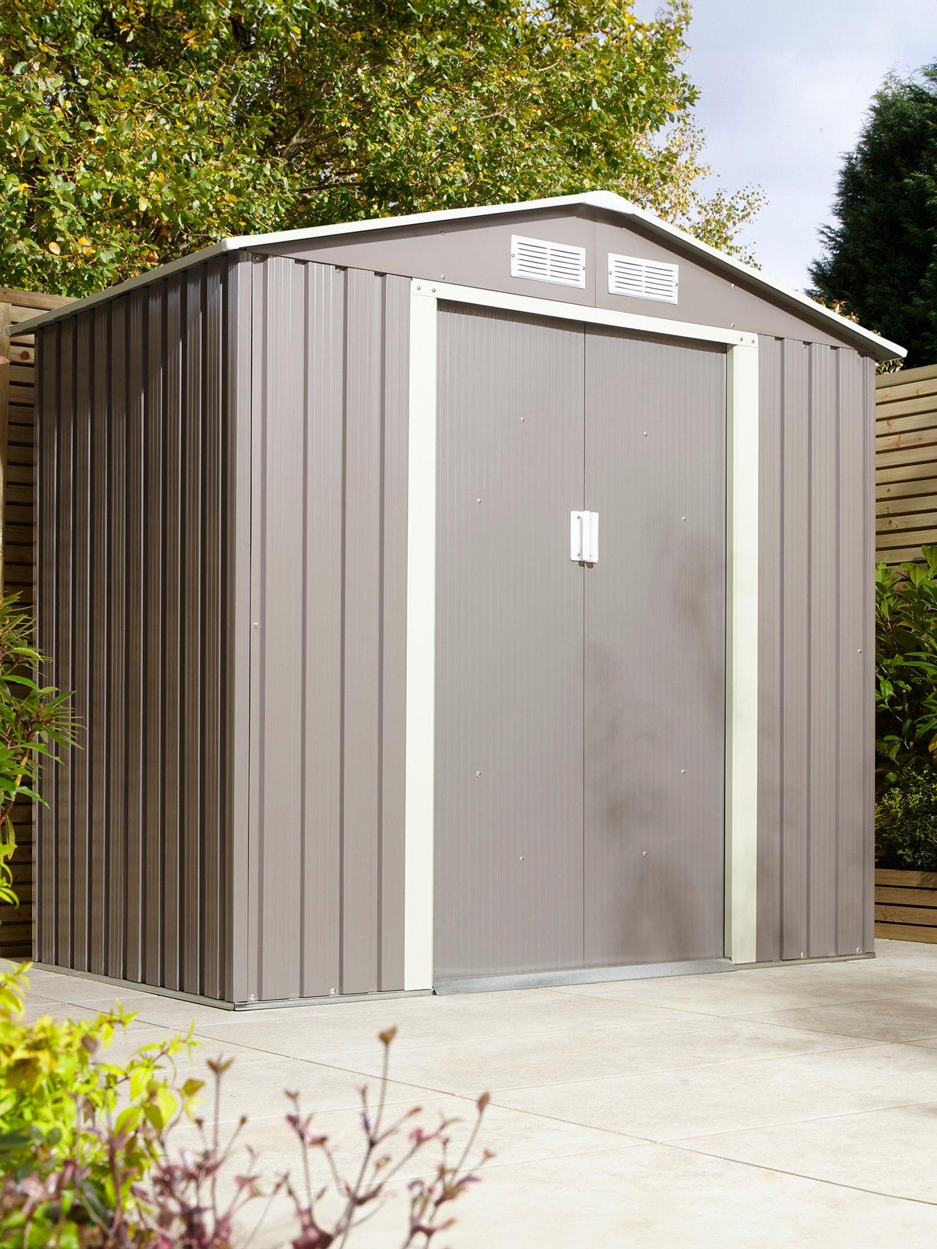Rowlinson Trentvale 6x4 Metal Apex Shed Light Grey with Foundation Kit