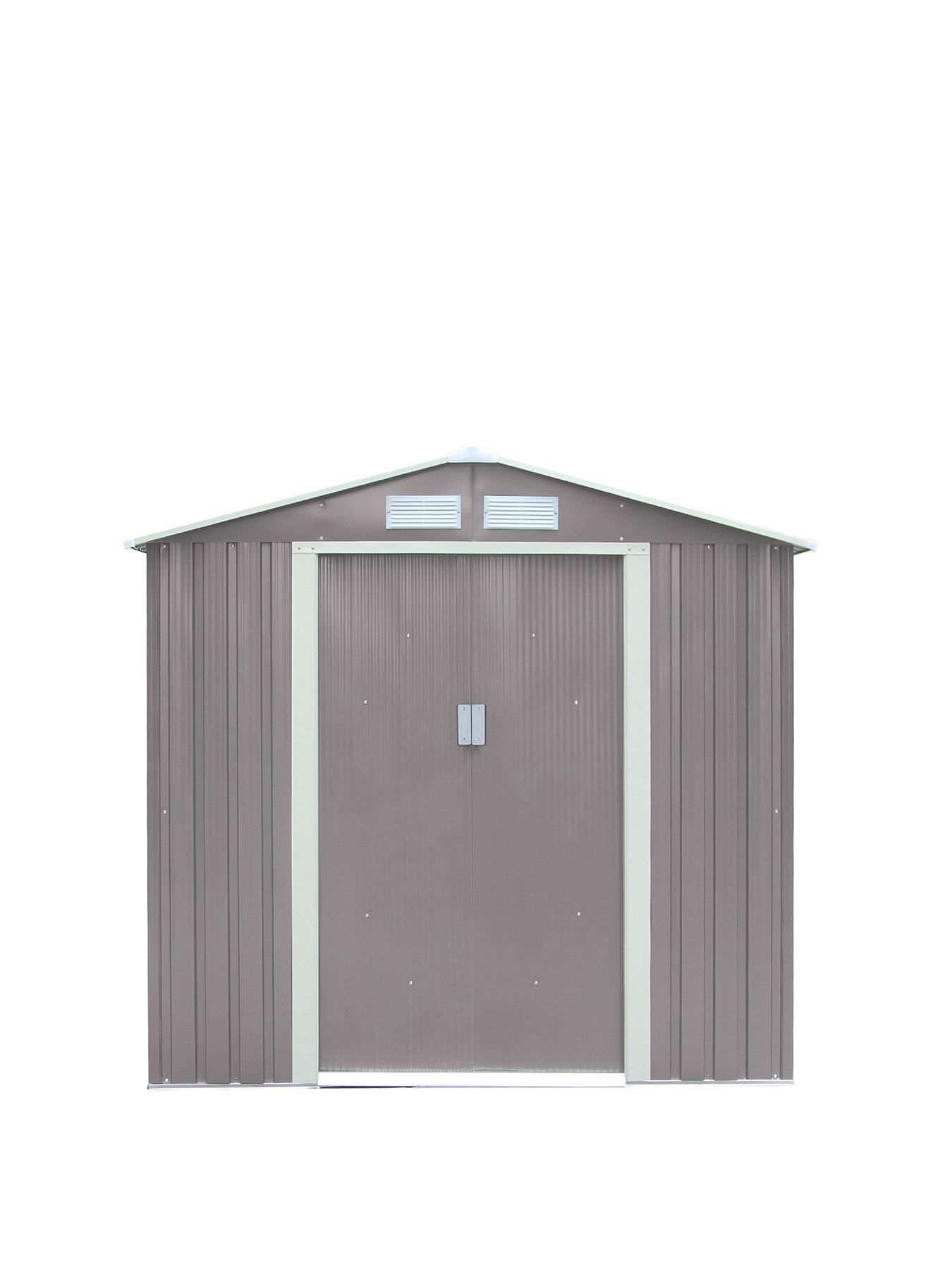 Product photograph of Rowlinson Trentvale 6x4 Metal Apex Shed Light Grey With Foundation Kit from very.co.uk