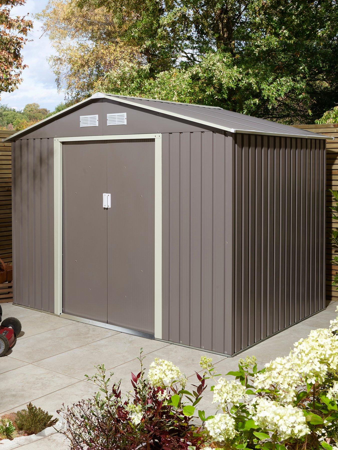 Rowlinson Trentvale 8x6 Metal Apex Shed Light Grey with Foundation Kit