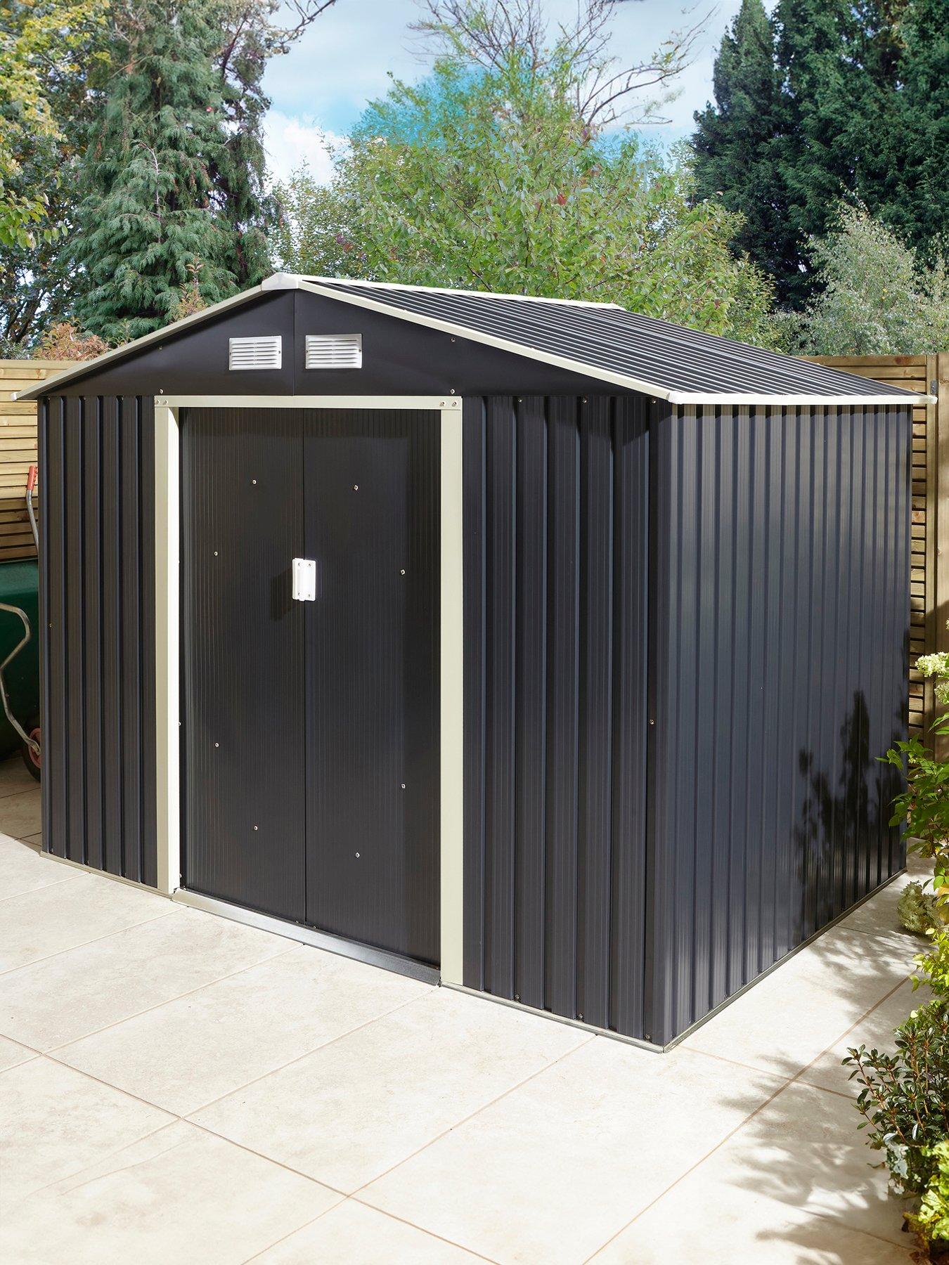 Rowlinson Trentvale 8x6 Metal Apex Shed Dark Grey with Foundation Kit