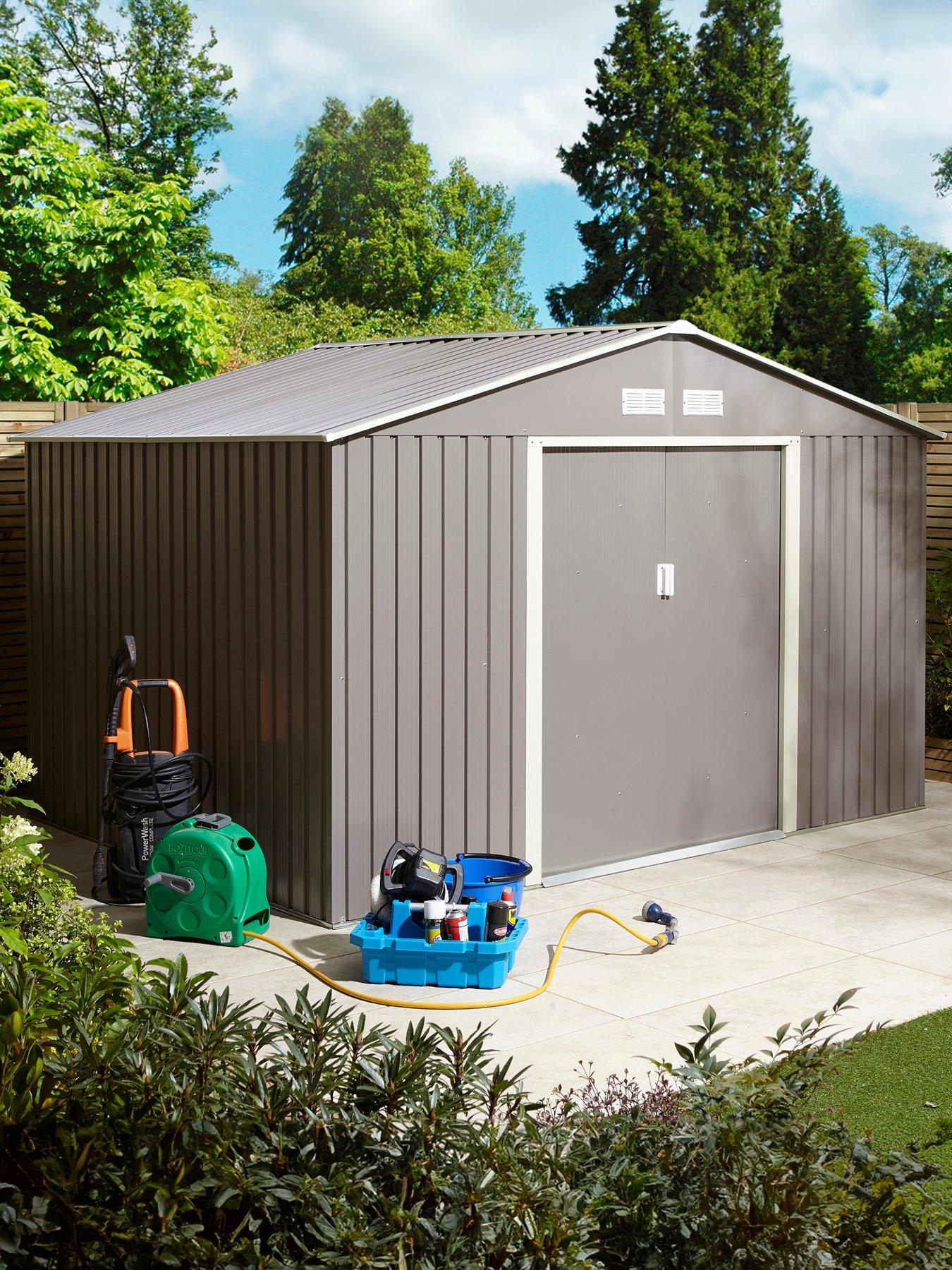 Rowlinson Trentvale 10x8 Metal Apex Shed Light Grey with Foundation Kit