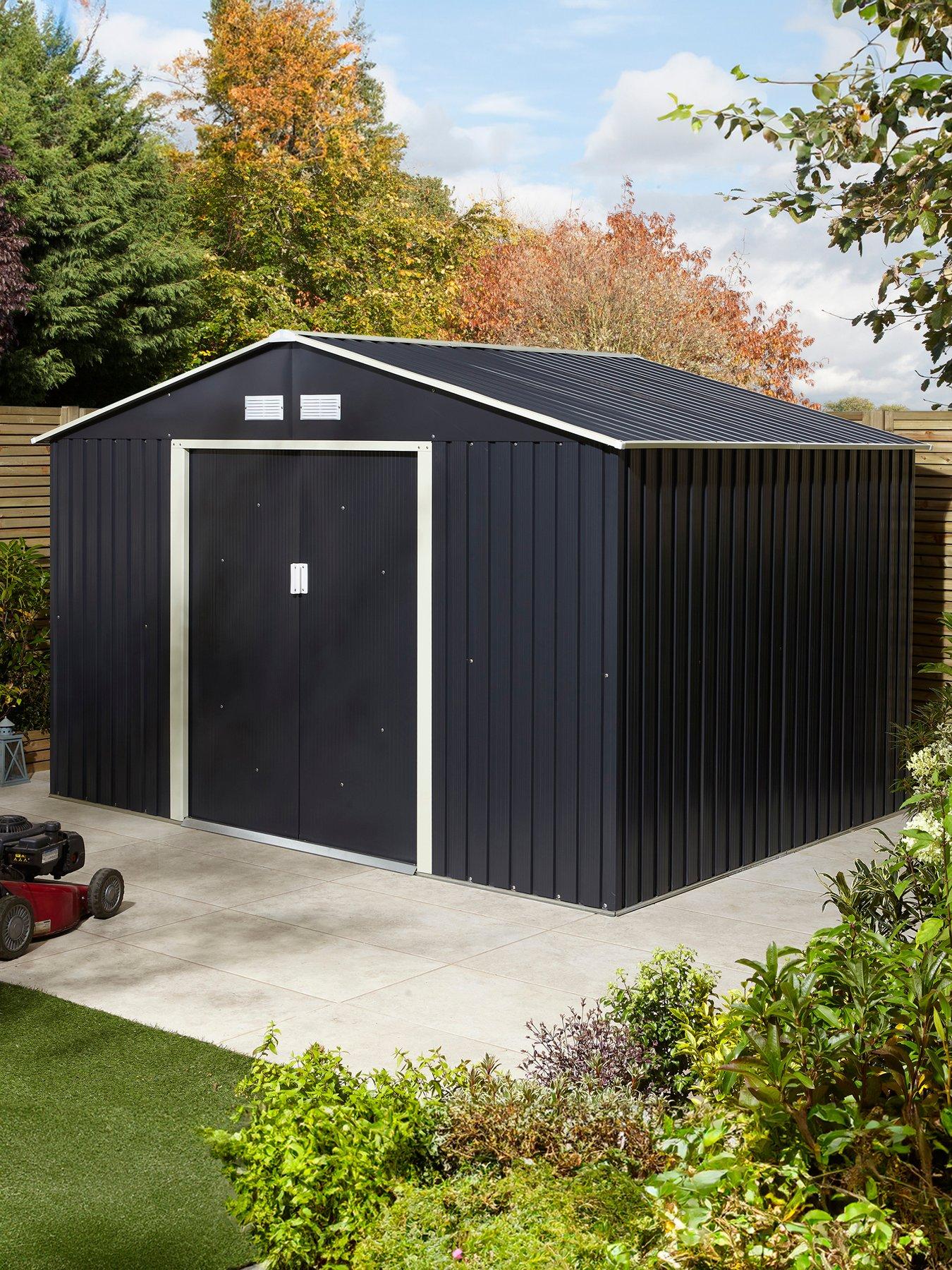 Rowlinson Trentvale 10x8 Metal Apex Shed Dark Grey with Foundation Kit