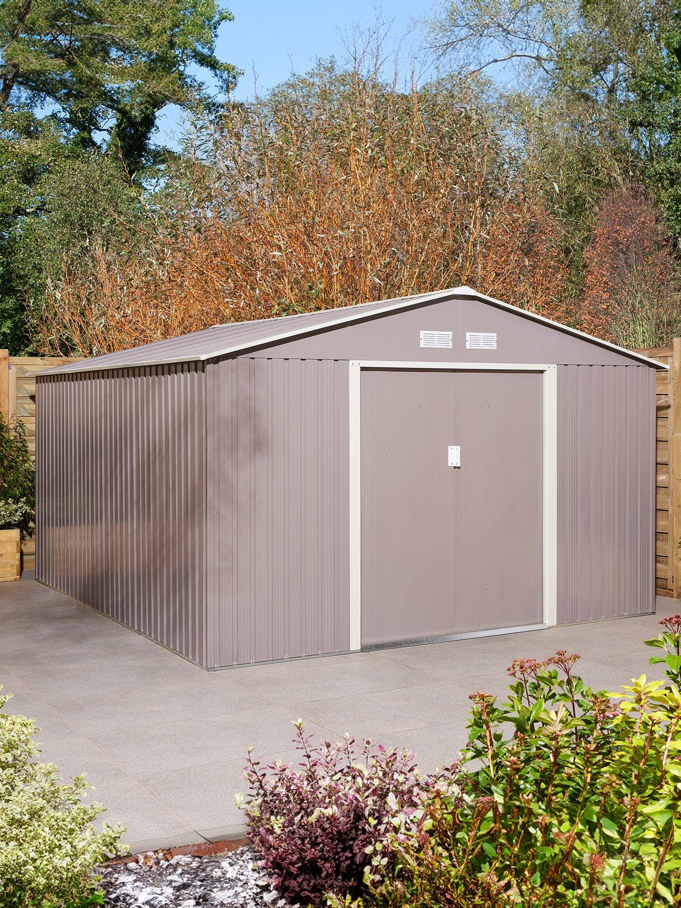 Rowlinson Trentvale 10x12 Metal Apex Shed Light Grey with Foundation Kit