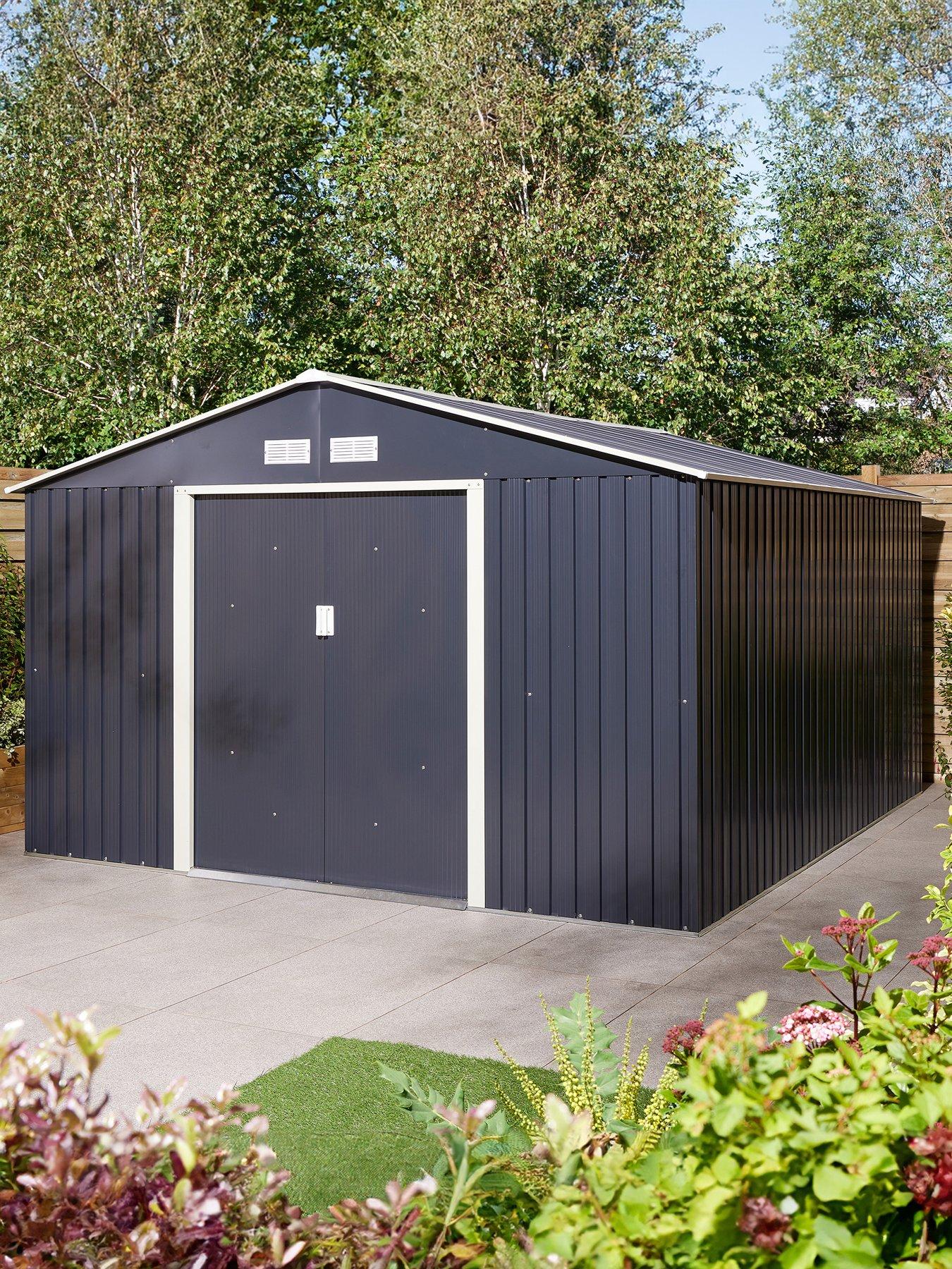 Rowlinson Trentvale 10x12 Metal Apex Shed Dark Grey with Foundation Kit