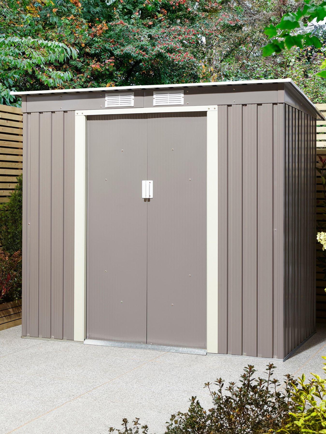 Rowlinson Trentvale 6x4 Metal Pent Shed Light Grey with Foundation Kit