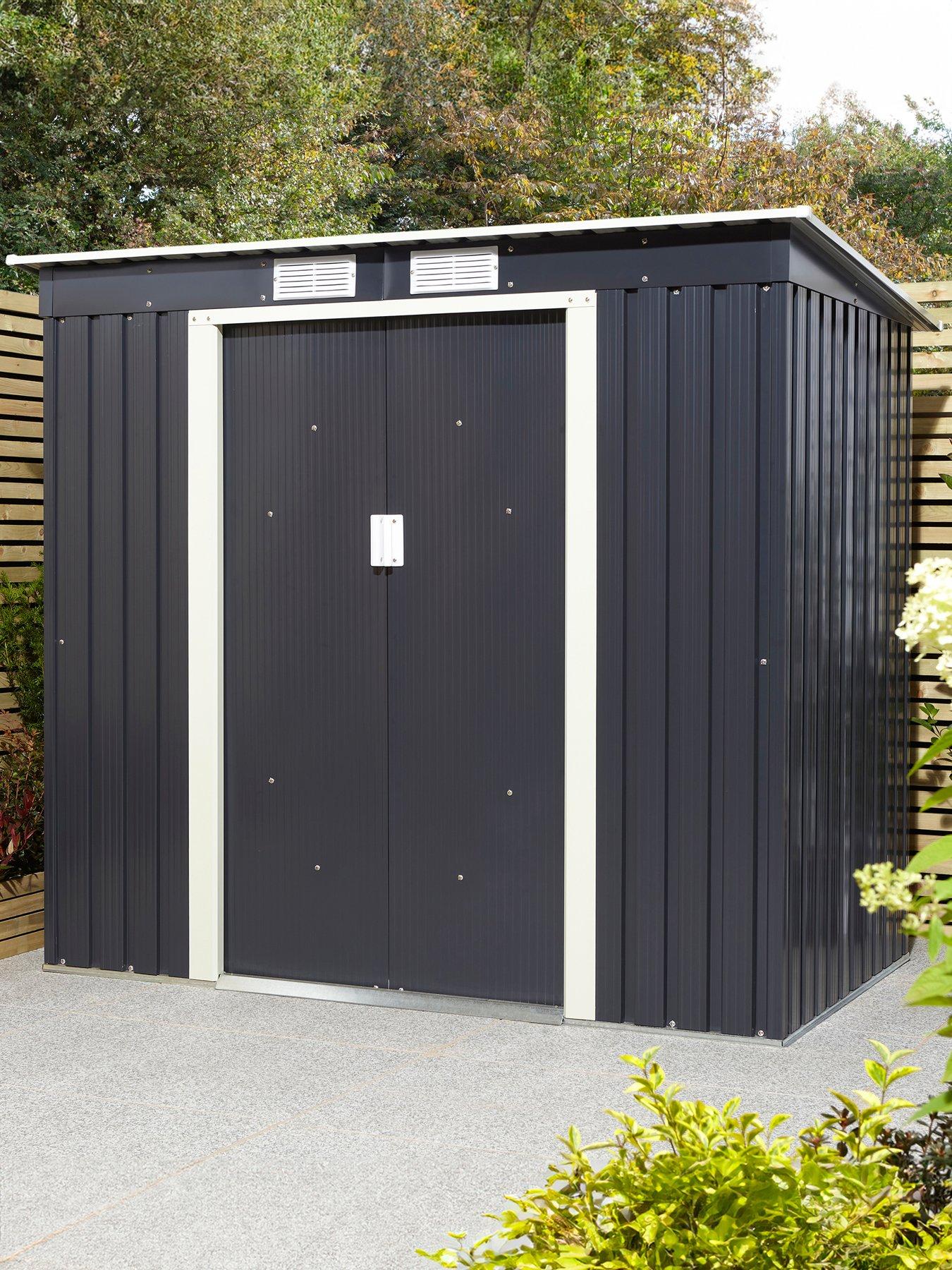 Rowlinson Trentvale 6x4 Metal Pent Shed Dark Grey with Foundation Kit