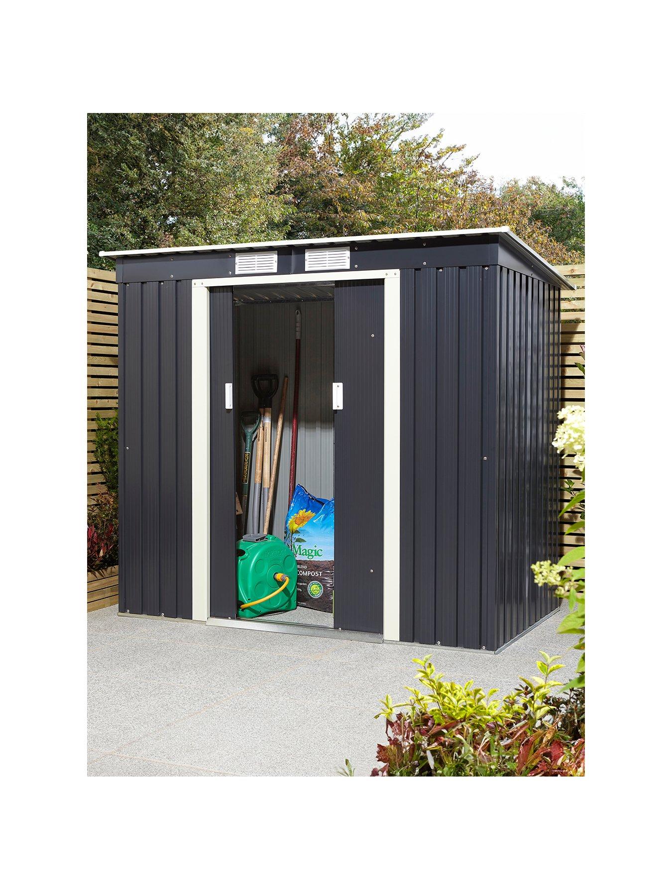 Product photograph of Rowlinson Trentvale 6x4 Metal Pent Shed Dark Grey With Foundation Kit from very.co.uk