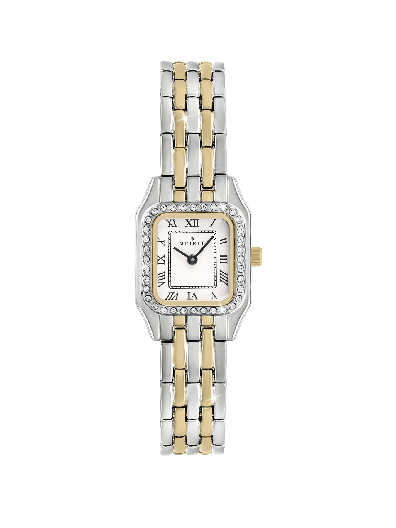 Spirit Ladies Square Silver  &  Gold Plated Stone Set Bracelet Watch